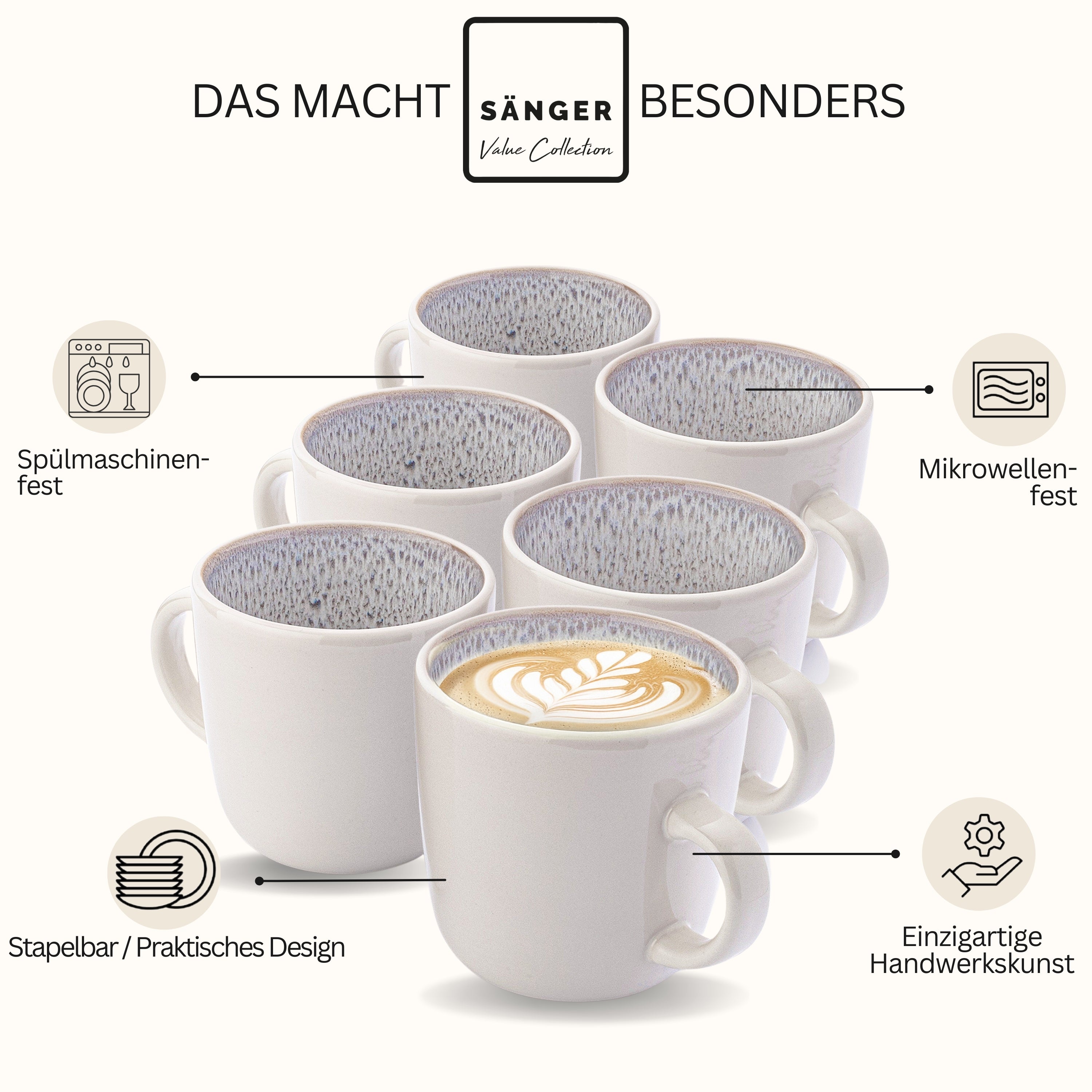 SÄNGER Steingut Kaffeebecher Kreta 6 teilig
