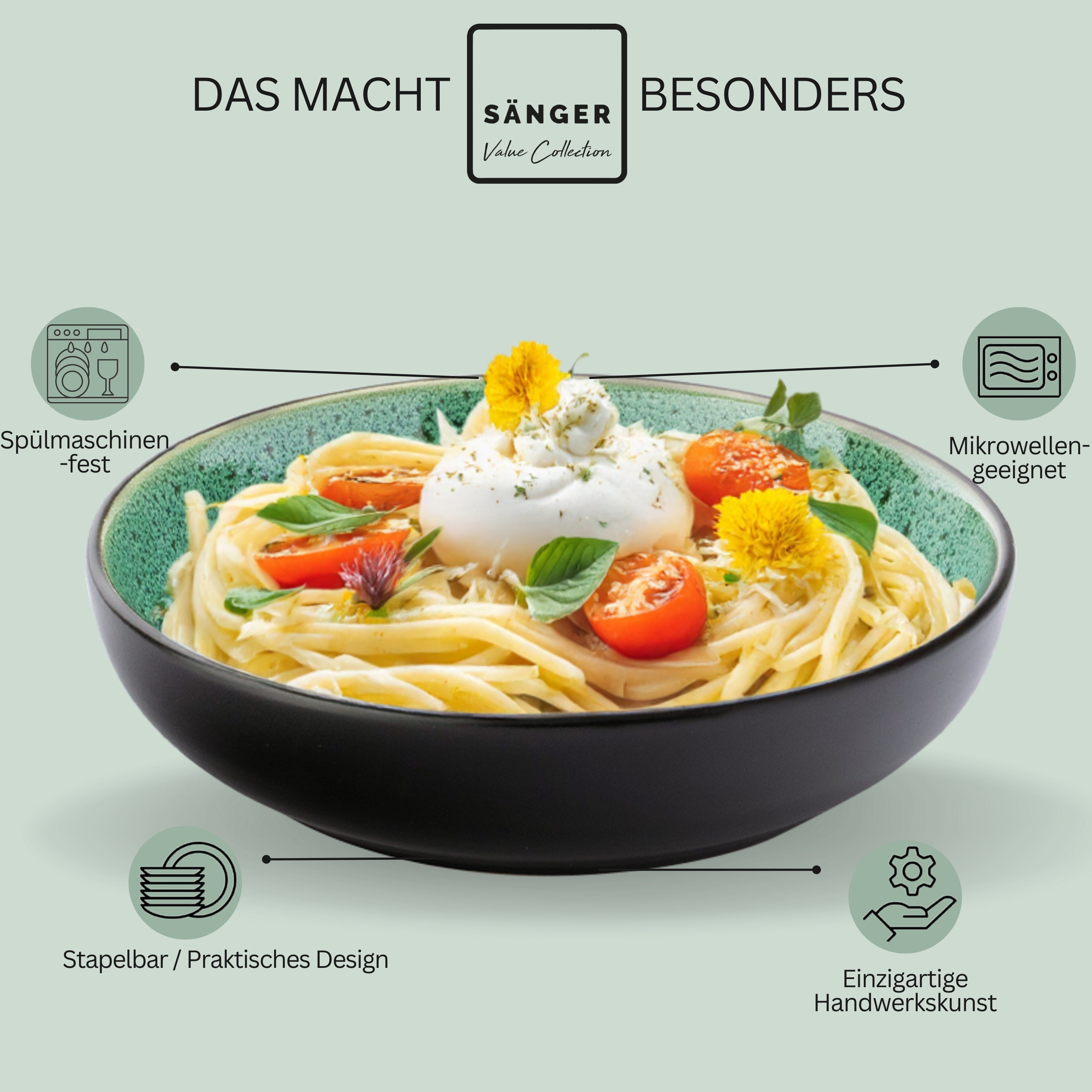 SÄNGER Steingut Pastaschalen Greenwich 6 teilig für 6 Personen