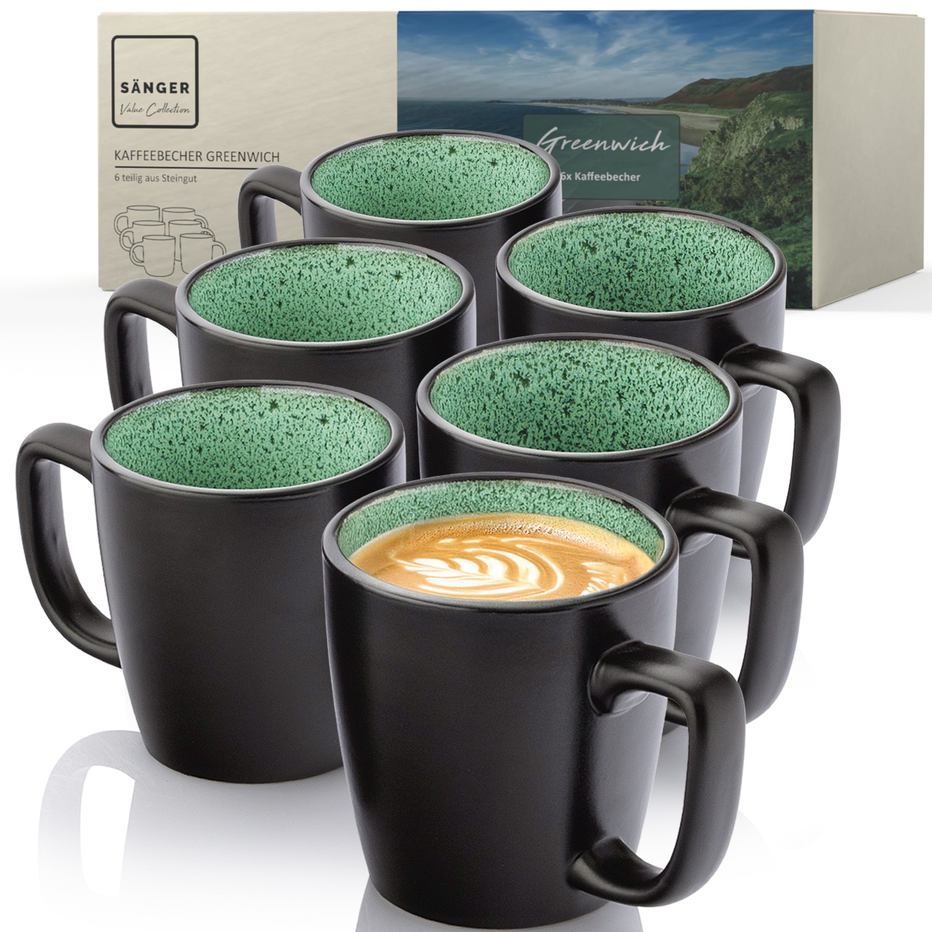 SÄNGER Steingut Kaffeebecher Greenwich 6 teilig für 6 Personen