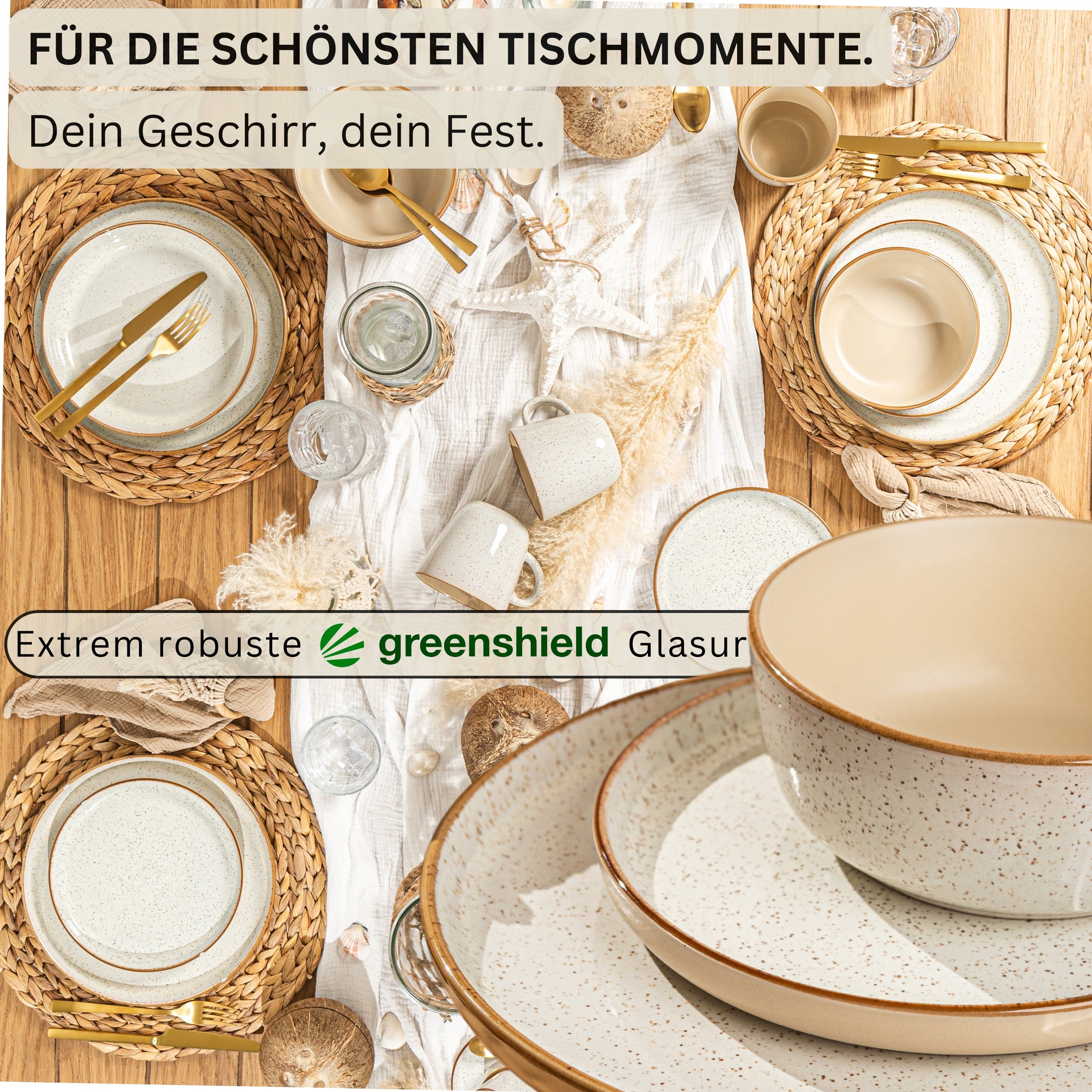 SÄNGER Steingut Geschirrset Rio Creme, Kombiservice 30 teilig für 6 Personen