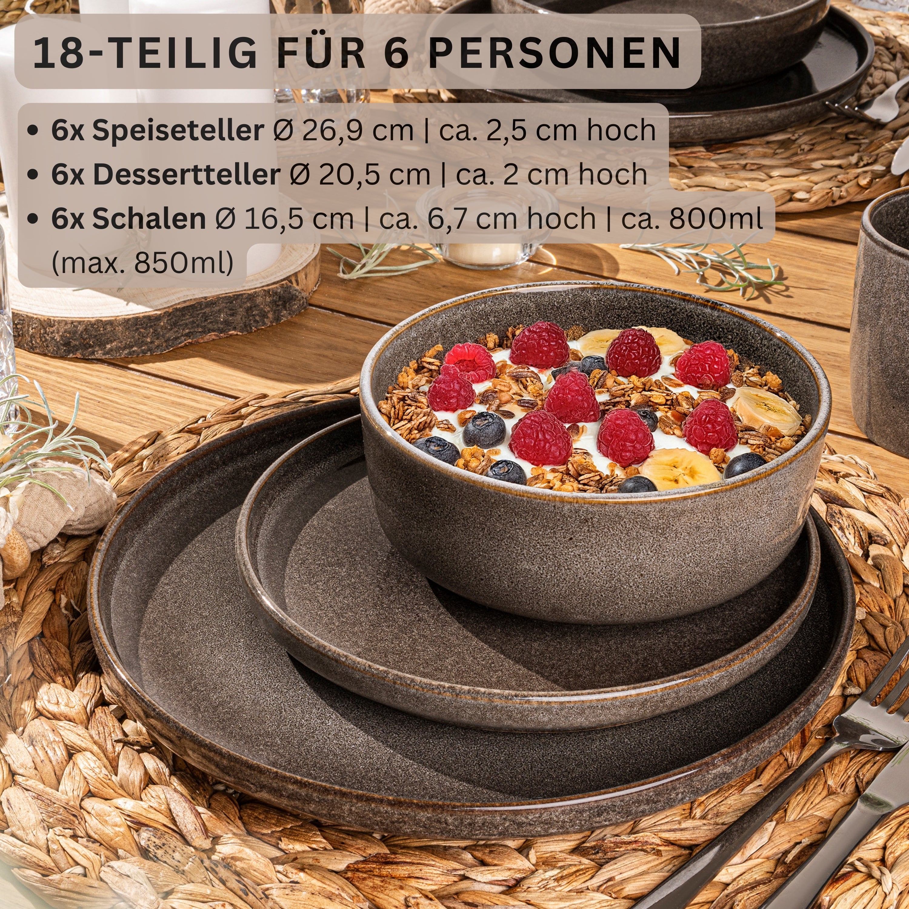 SÄNGER Tafelservice Kairo Graphit - 18 teilig aus Steingut
