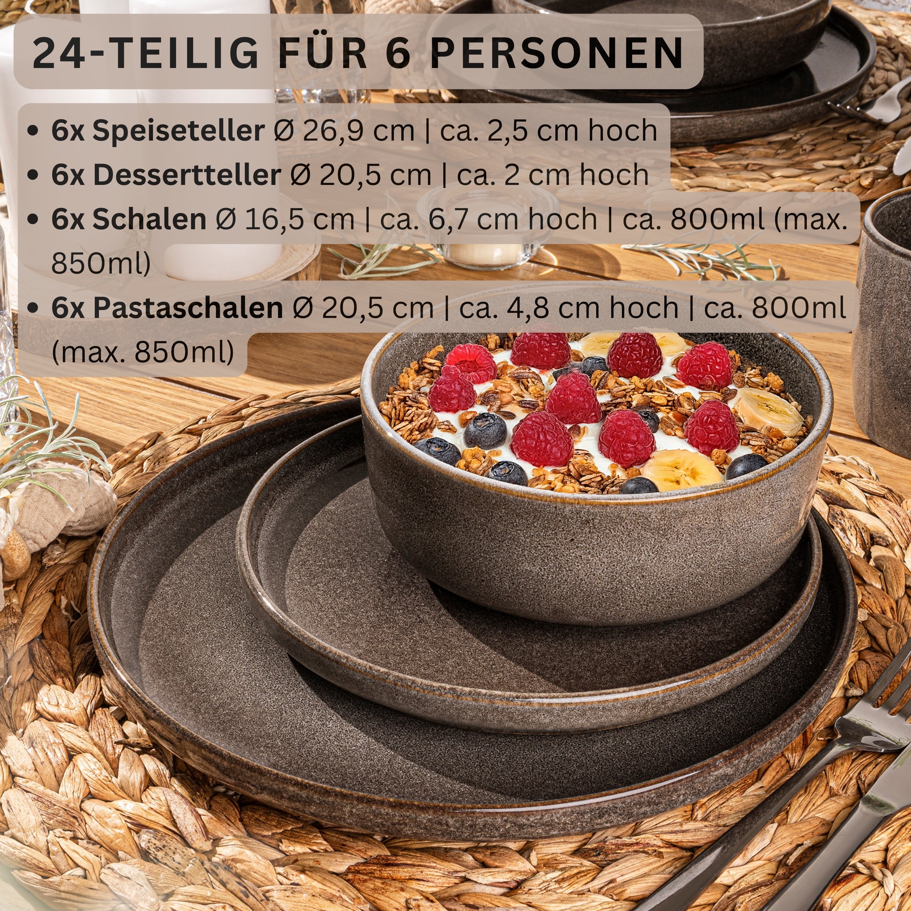 SÄNGER Tafelservice Kairo Graphit - 24 teilig aus Steingut