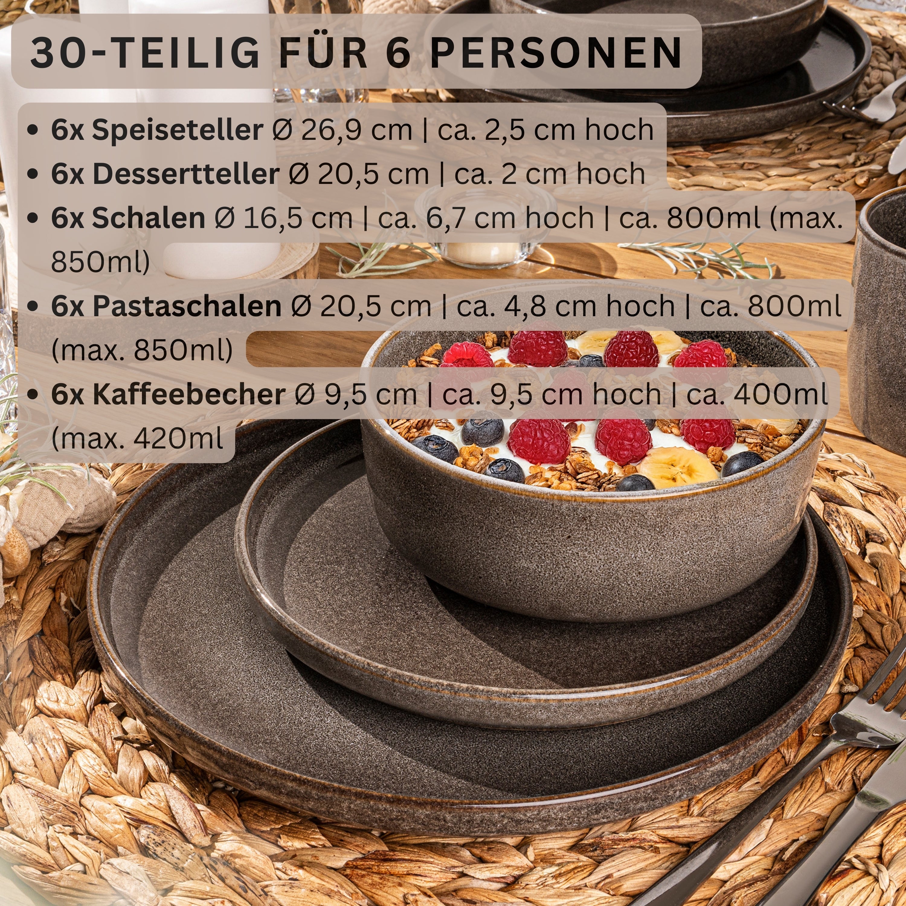 SÄNGER Kombiservice Kairo Graphit - 30 teilig aus Steingut
