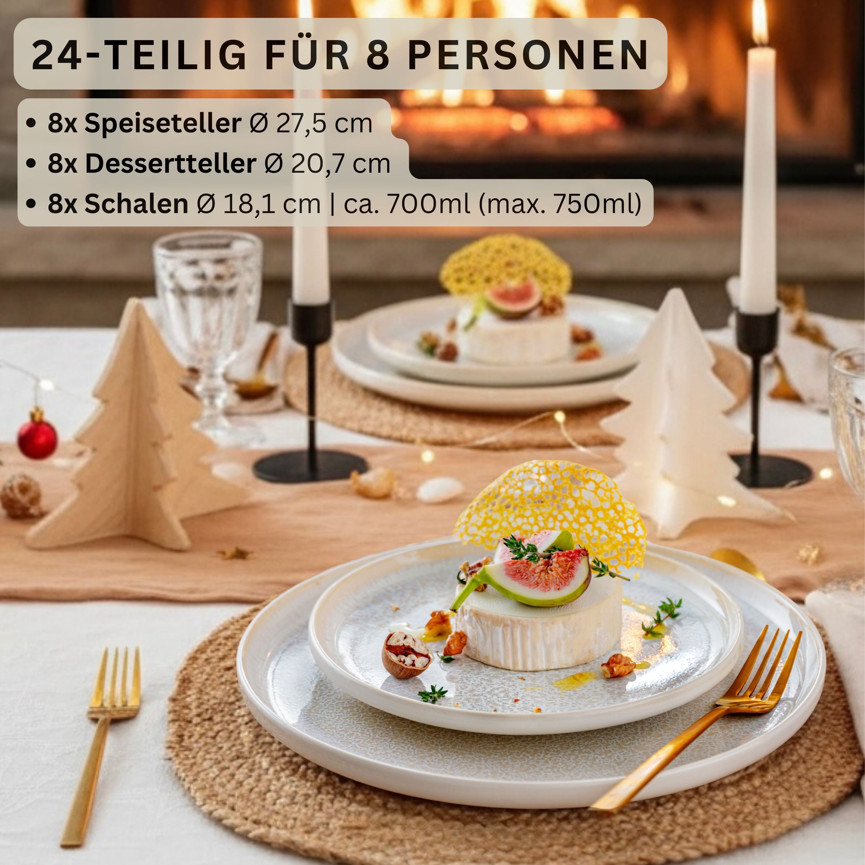 SÄNGER Steingut Geschirrset Korfu, Tafelservice 24 teilig für 8 Personen