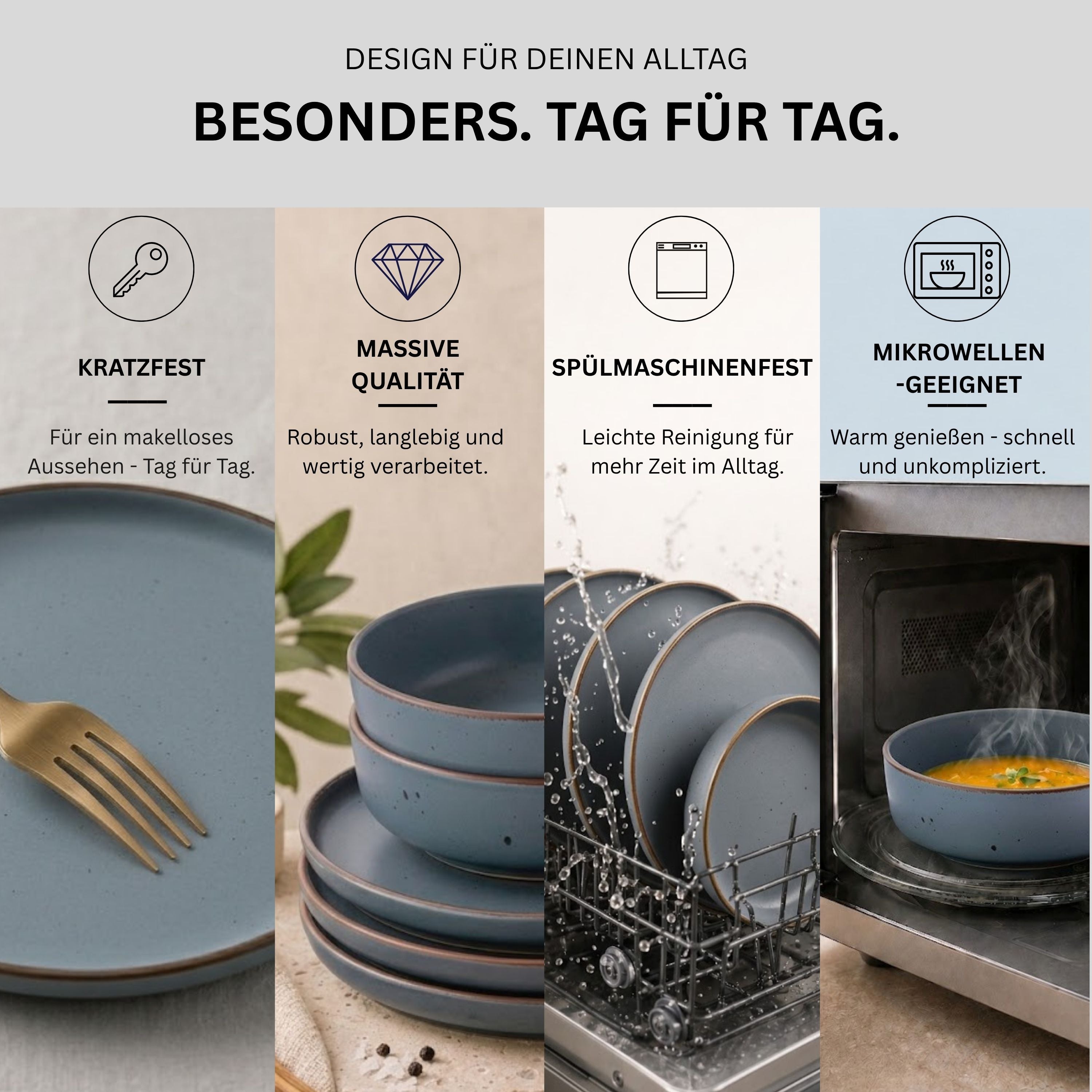SÄNGER Steingut Geschirrset Bombay Graphit 30 teilig für 6 Personen
