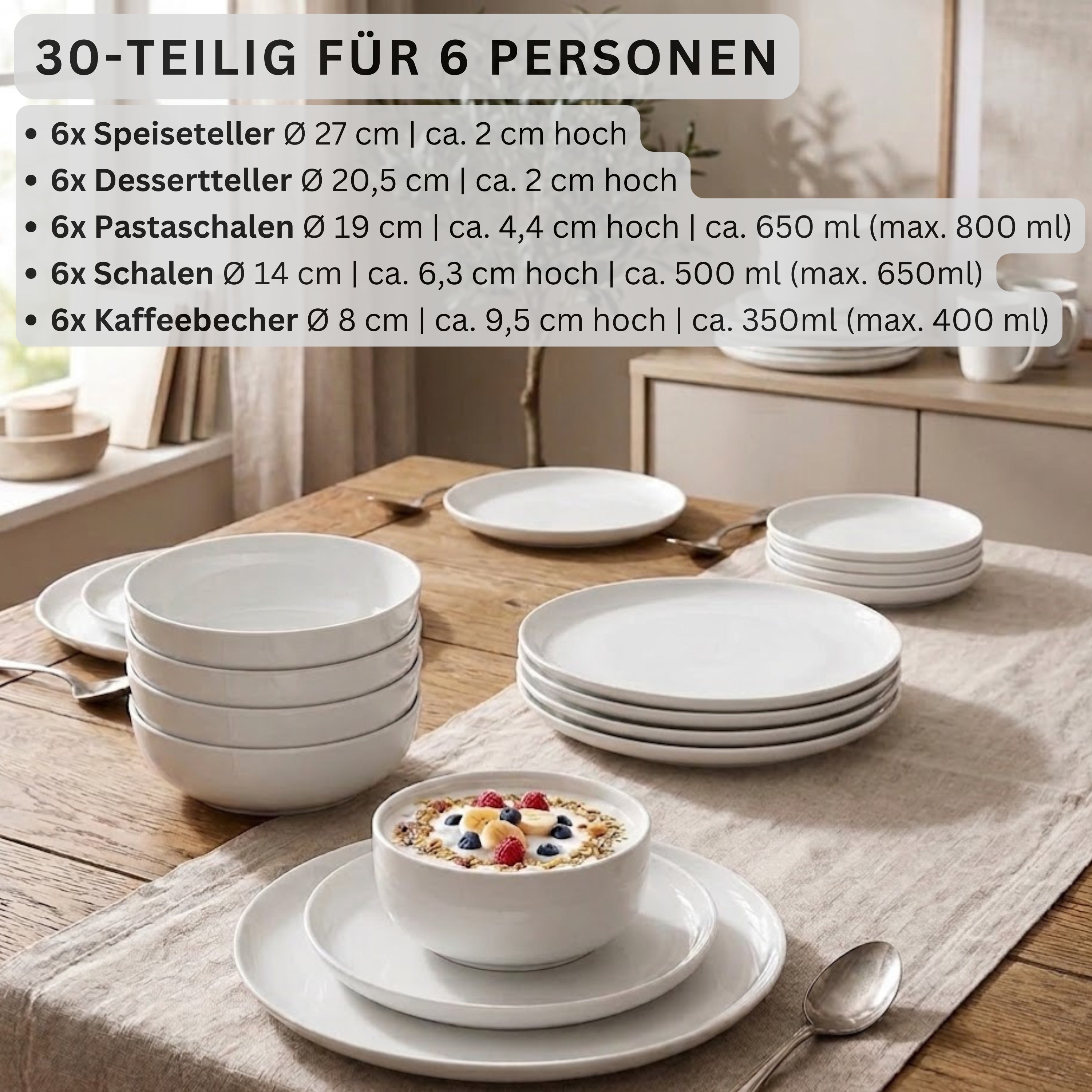 SÄNGER Porzellan Geschirrset Marlo 30-teilig für 6 Personen