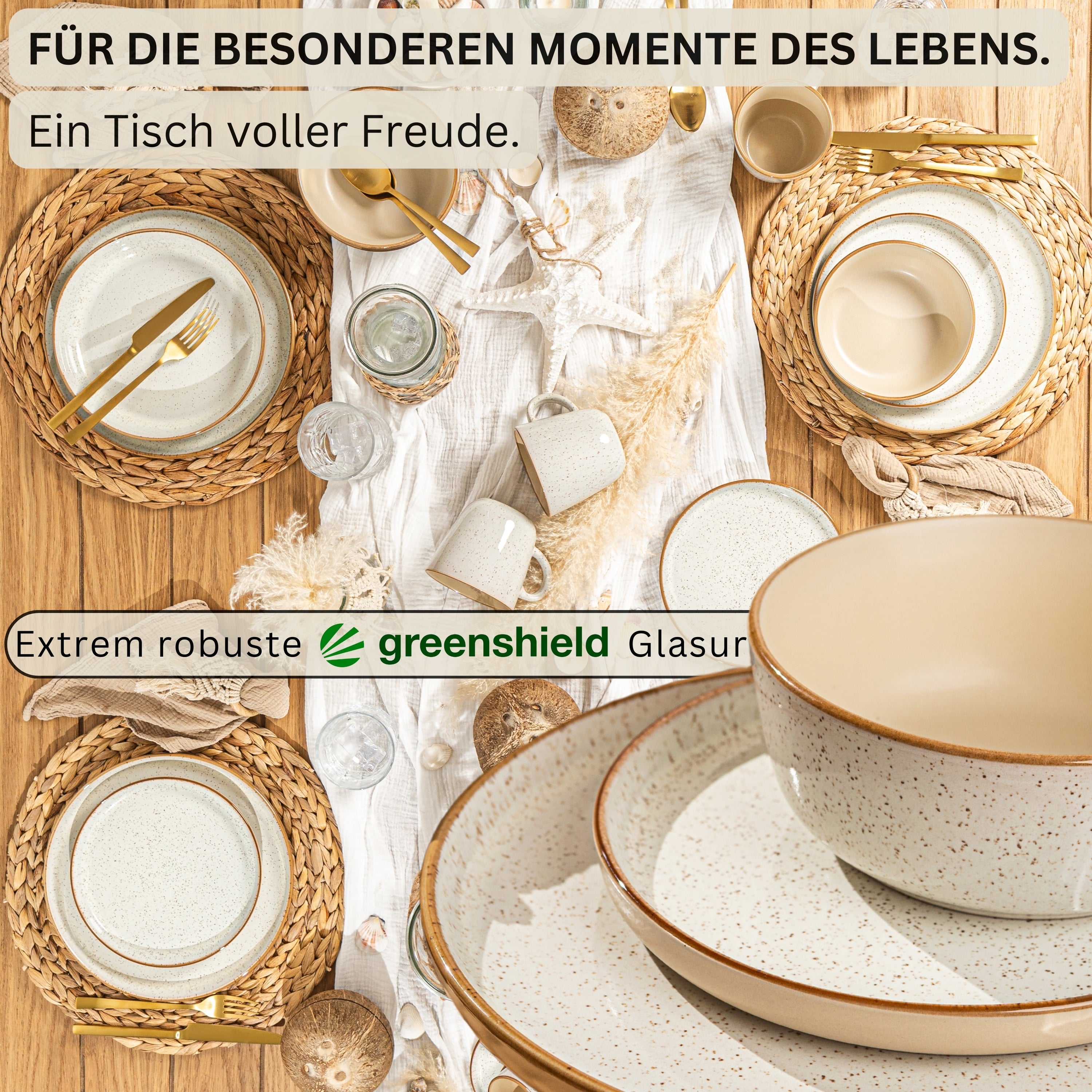 SÄNGER Steingut Geschirrset Rio Creme, Tafelservice 24 teilig für 6 Personen