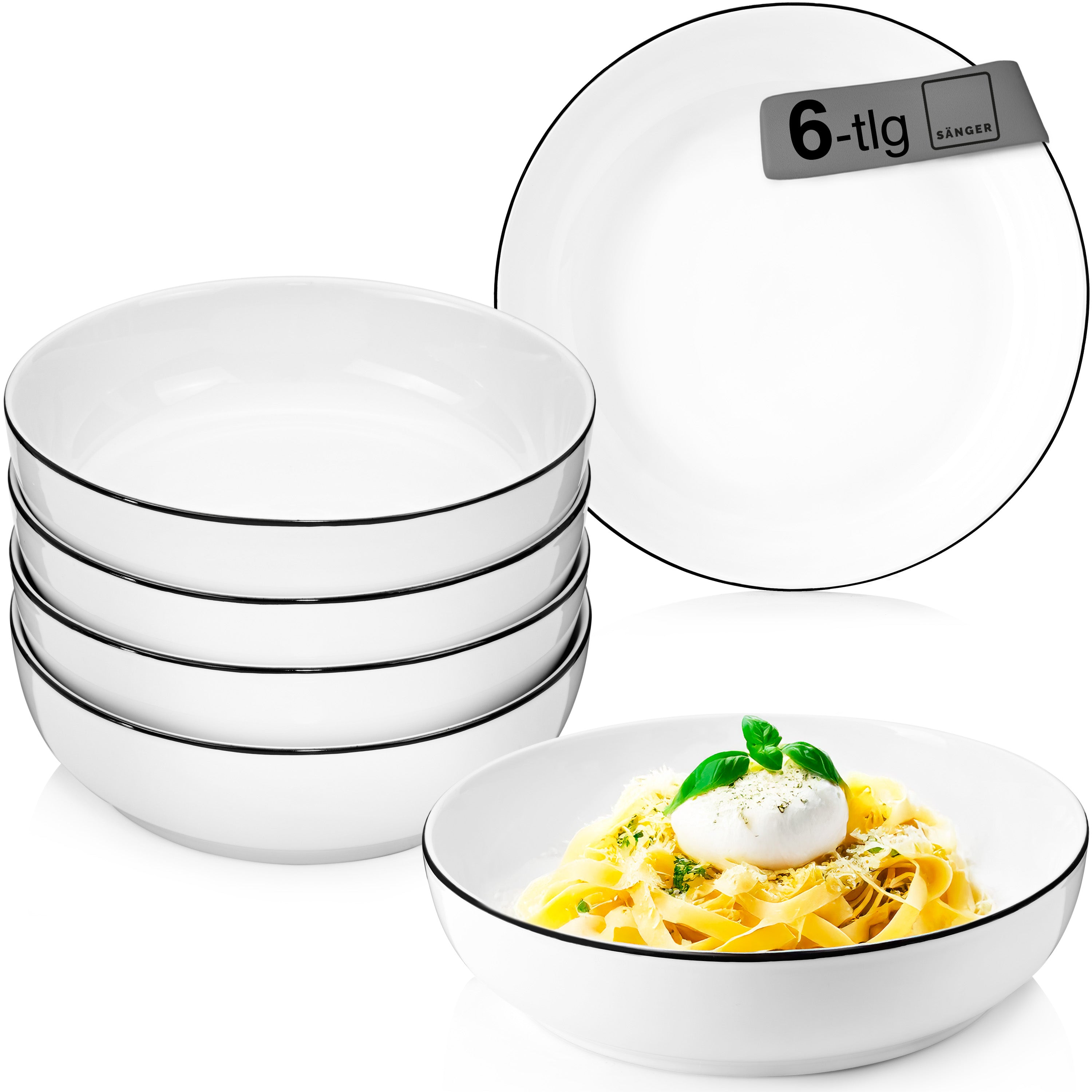 SÄNGER Porzellan Pastaschalen Marlo Black Rim 6-teilig für 6 Personen