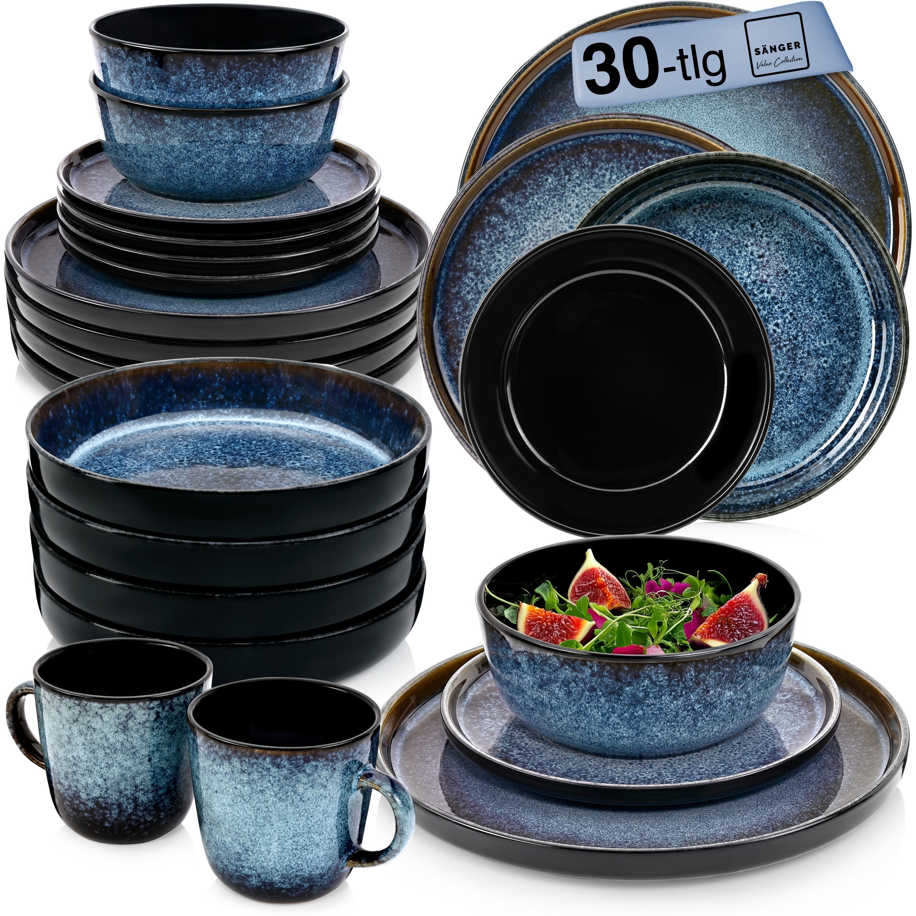 SÄNGER Steingut Geschirrset Osaka, Kombiservice 30 teilig für 6 Personen