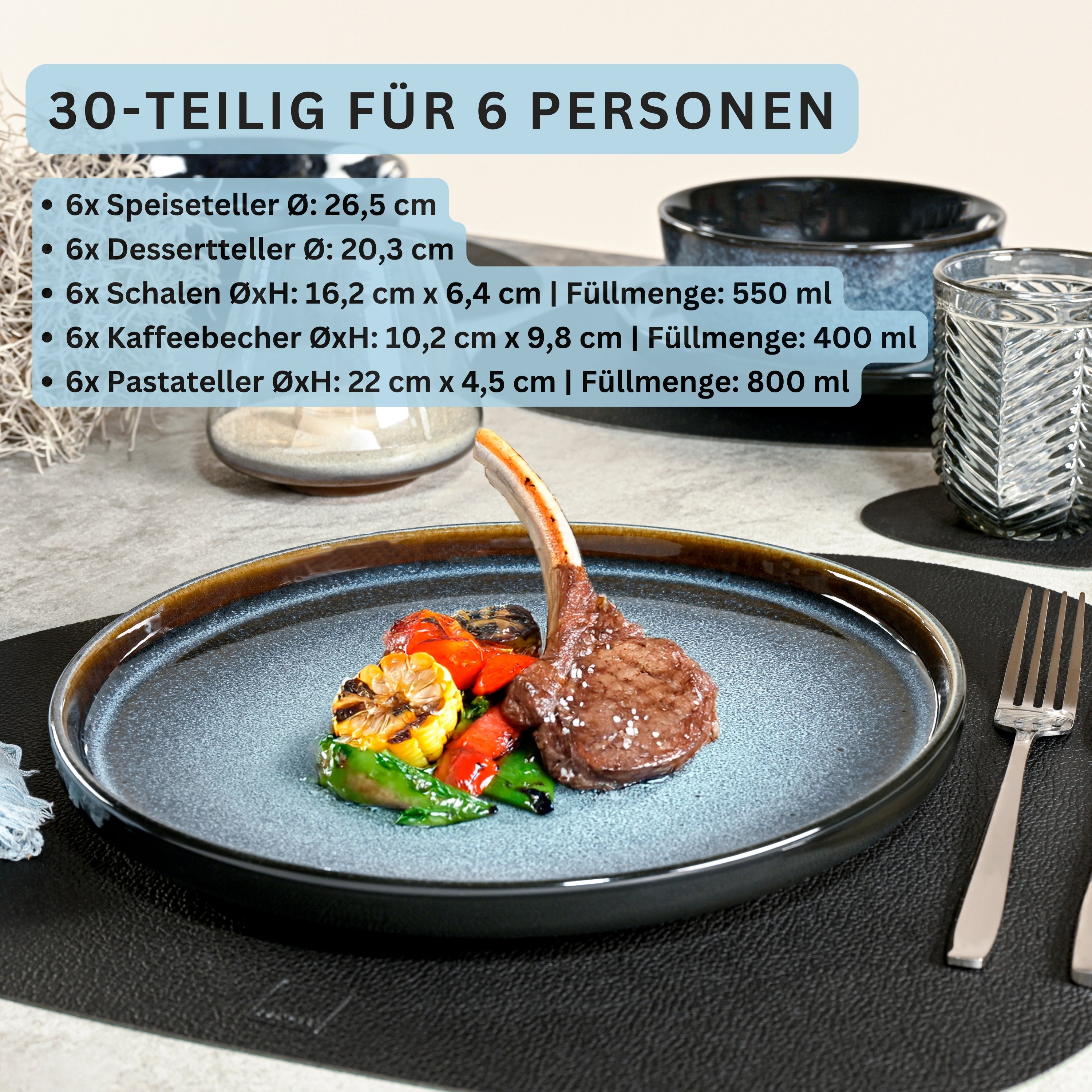 SÄNGER Steingut Geschirrset Osaka, Kombiservice 30 teilig für 6 Personen