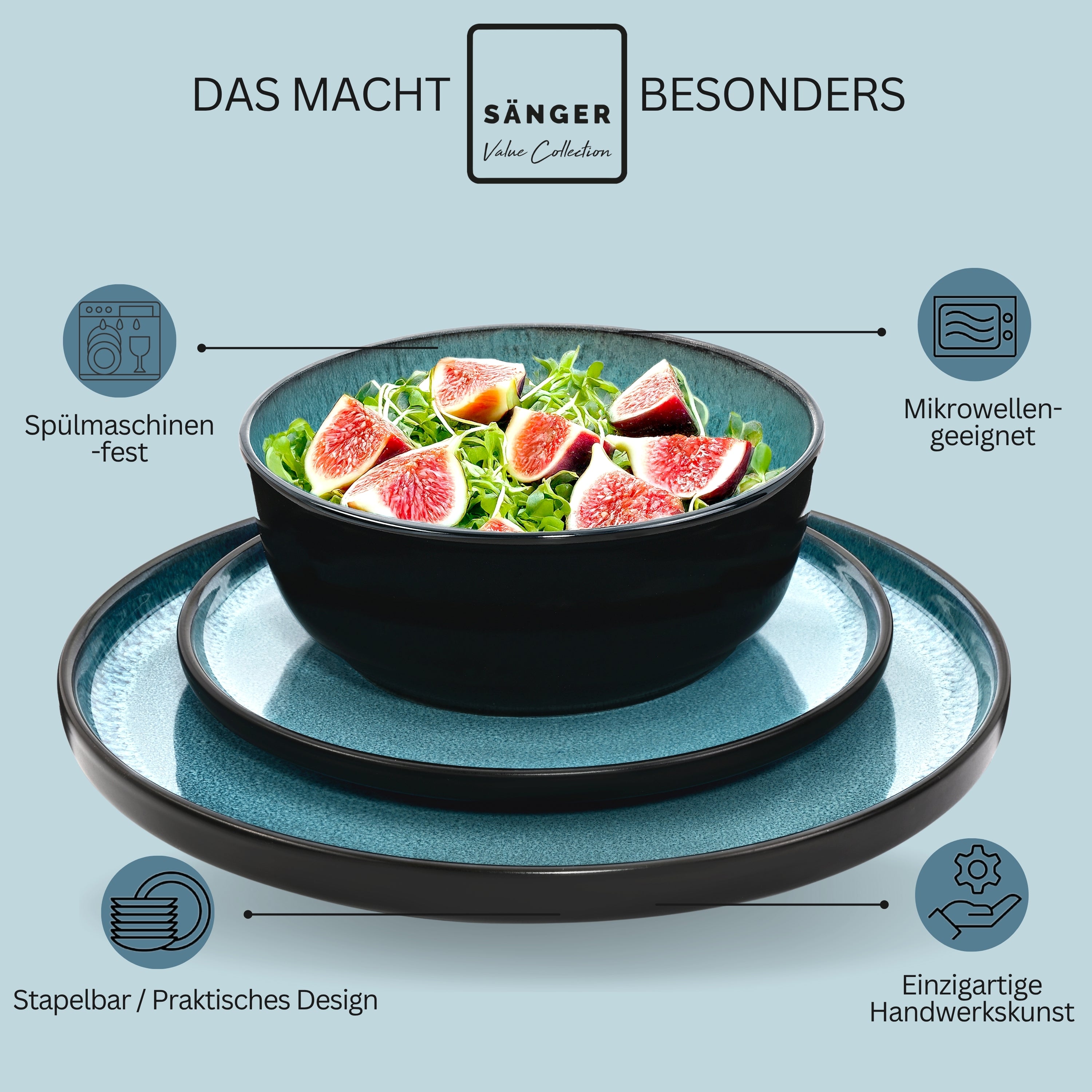 SÄNGER Steingut Geschirrset Vigo, Kombiservice 30 teilig für 6 Personen