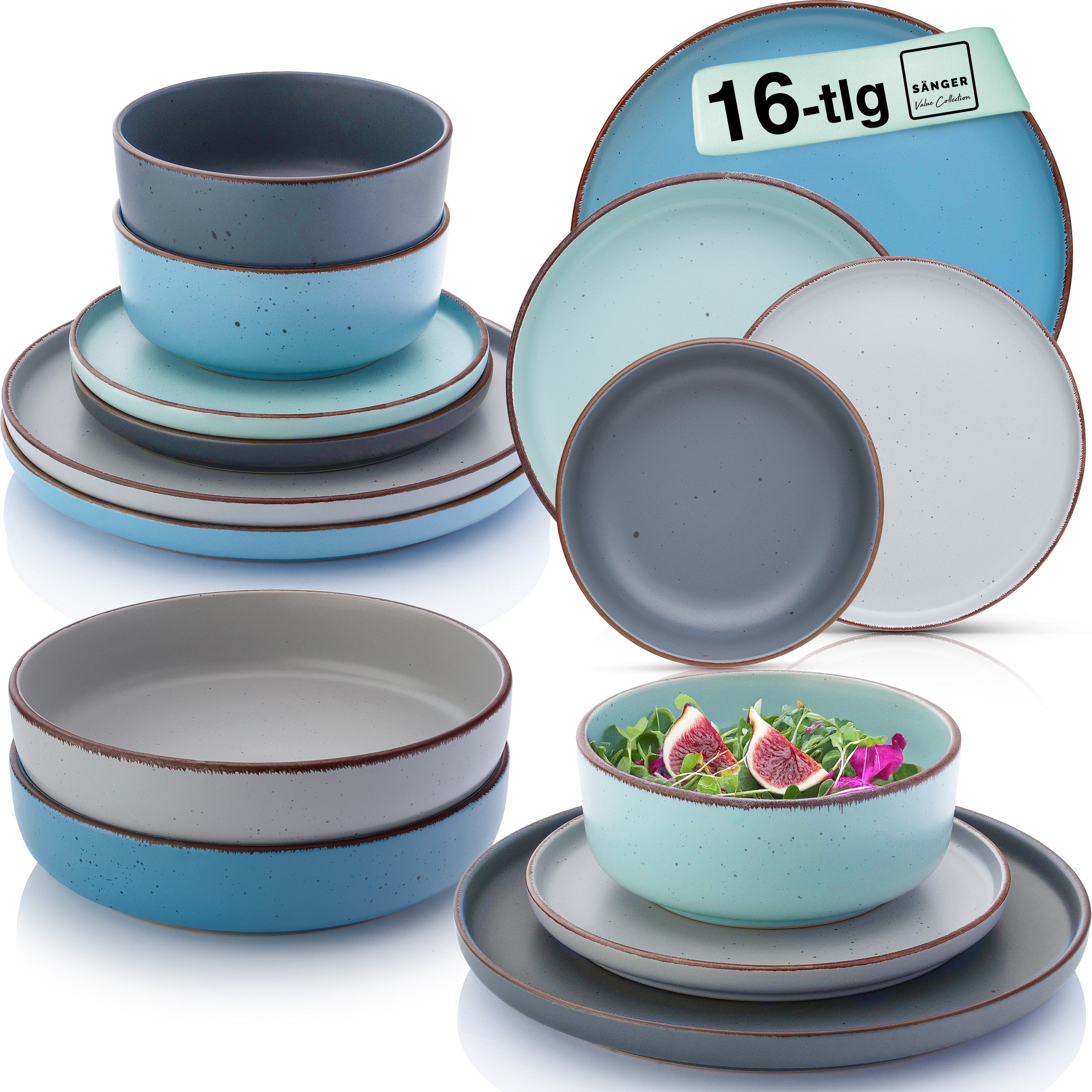 SÄNGER Steingut Geschirrset Bombay Sky Shades 16 teilig für 4 Personen
