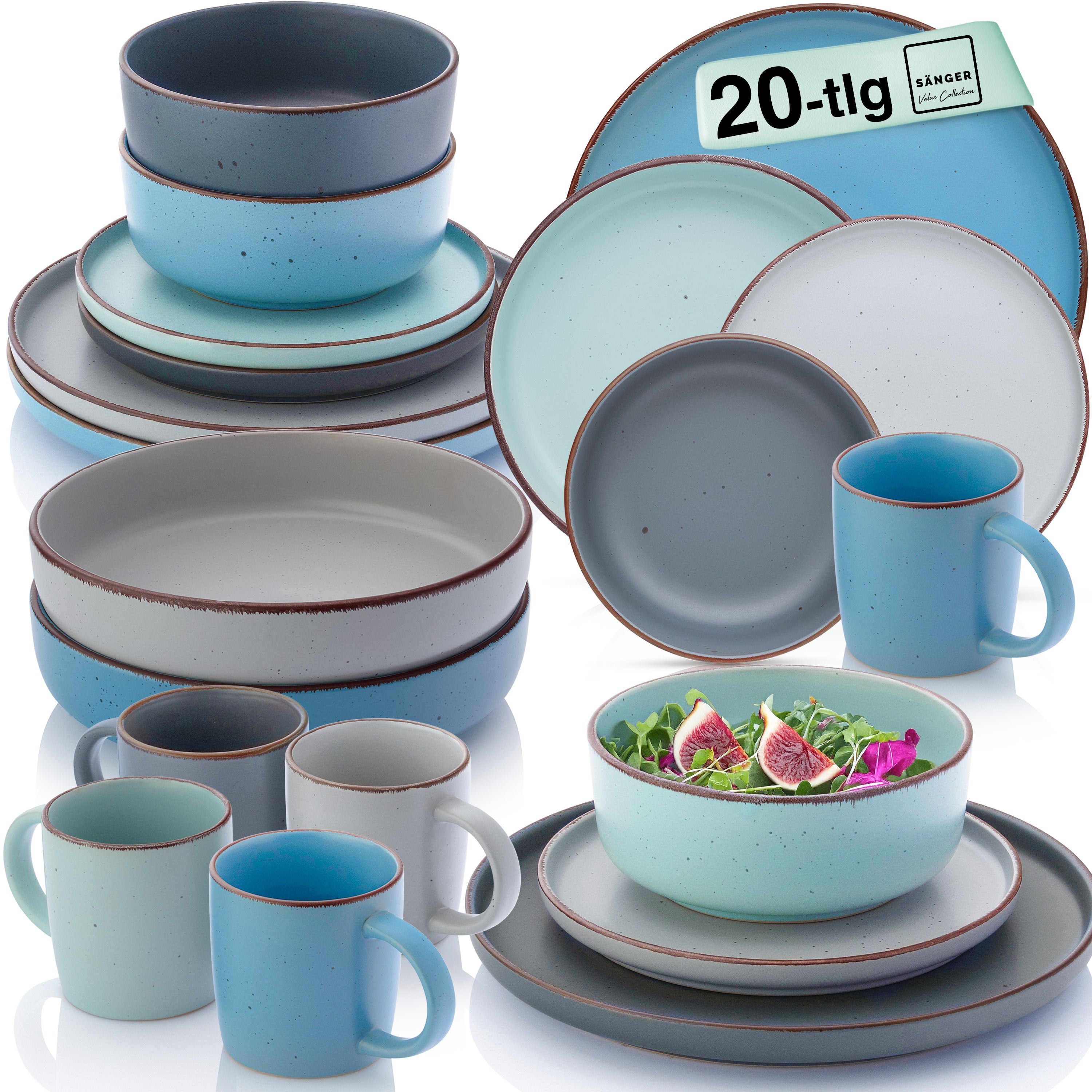 SÄNGER Steingut Geschirrset Bombay Sky Shades 20  teilig für 4 Personen