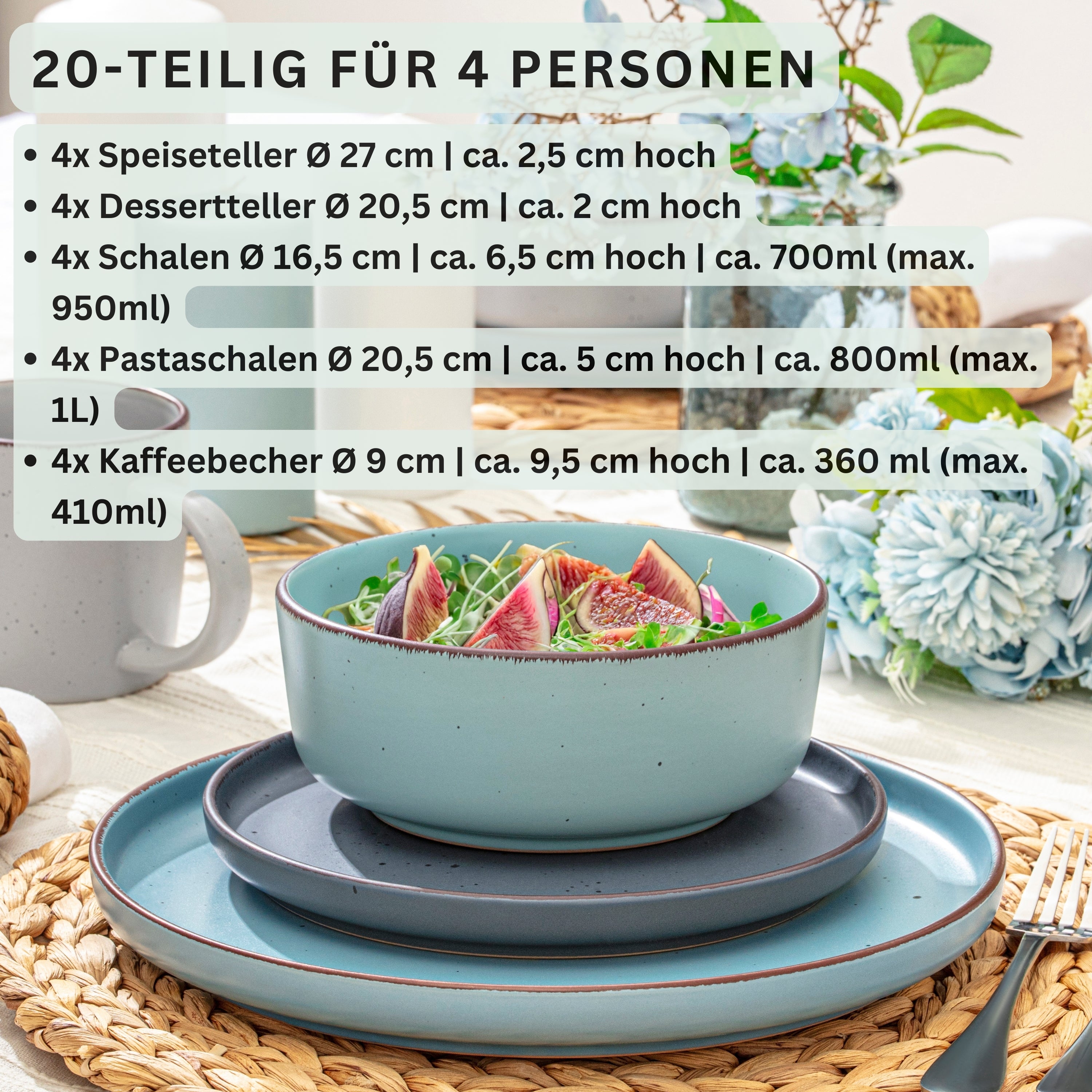 SÄNGER Steingut Geschirrset Bombay Sky Shades 20  teilig für 4 Personen