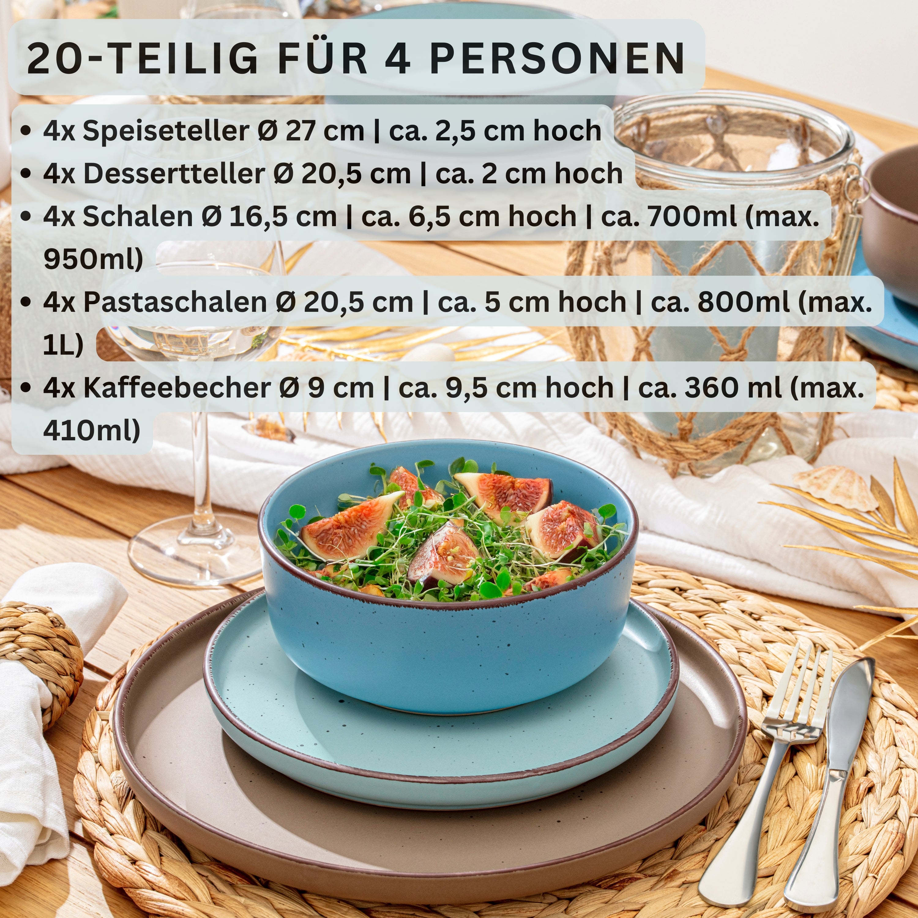 SÄNGER Steingut Geschirrset Bombay Meeresboden 20 teilig für 4 Personen