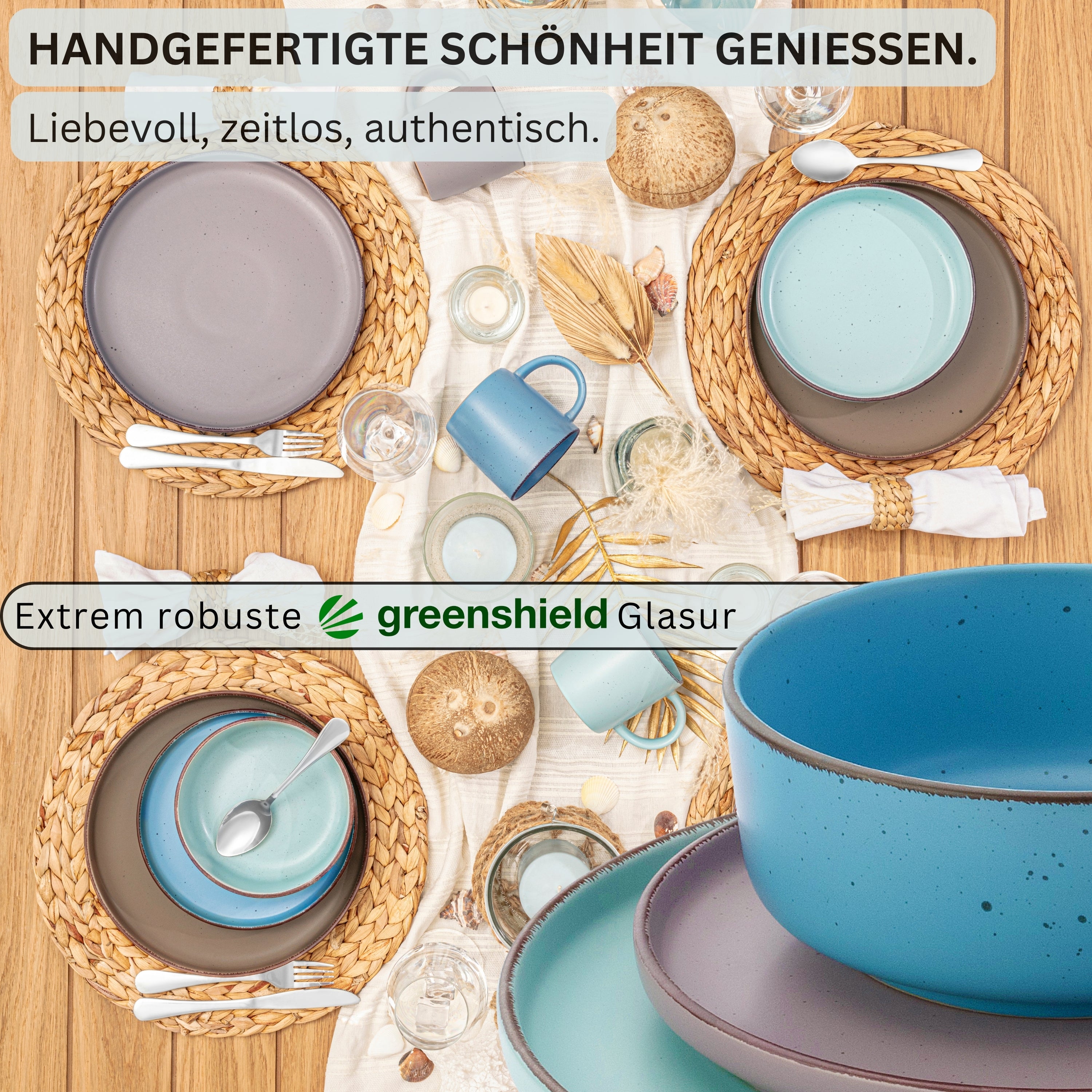 SÄNGER Steingut Geschirrset Bombay Meeresboden 20 teilig für 4 Personen