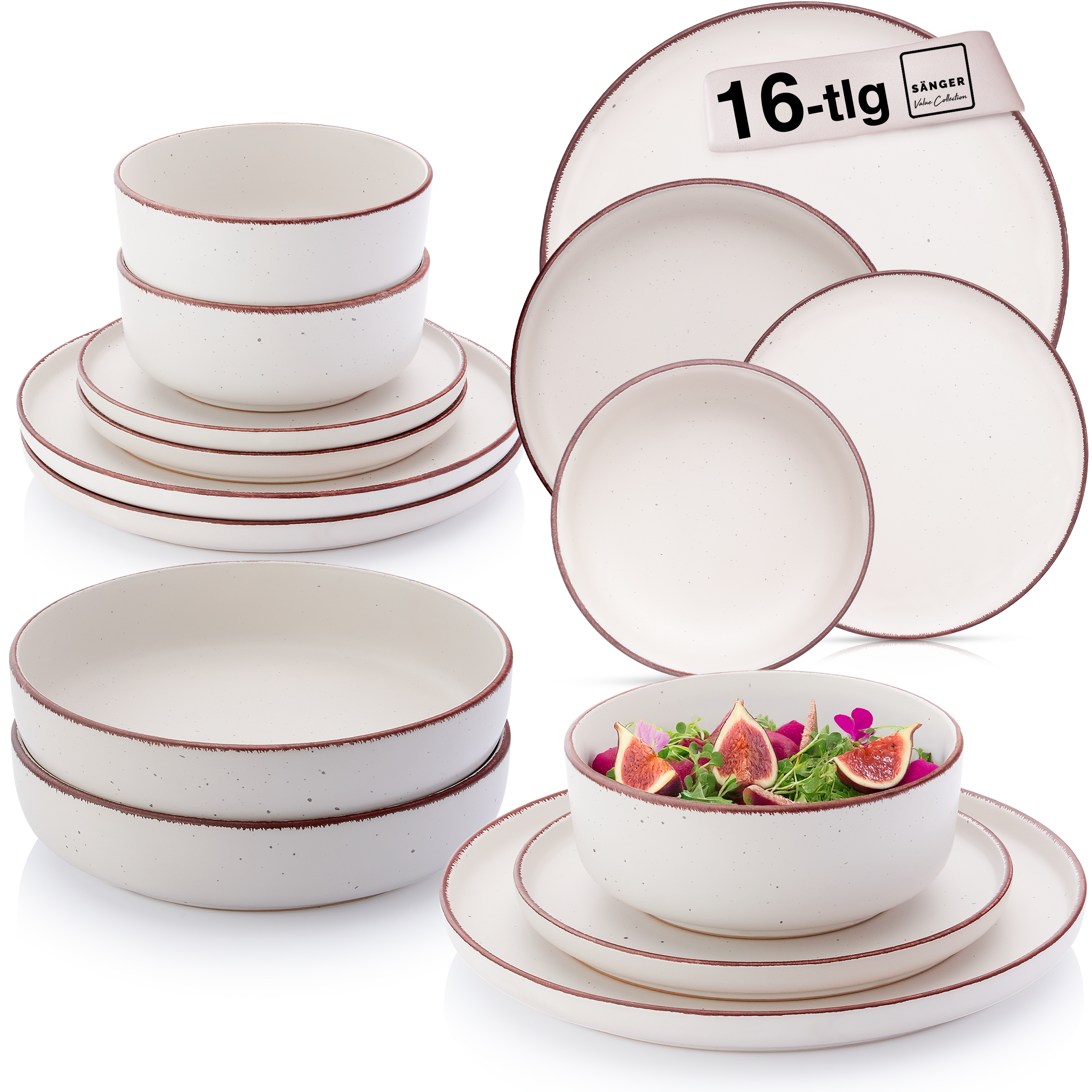 SÄNGER Steingut Geschirrset Bombay Ivory 16 teilig für 4 Personen