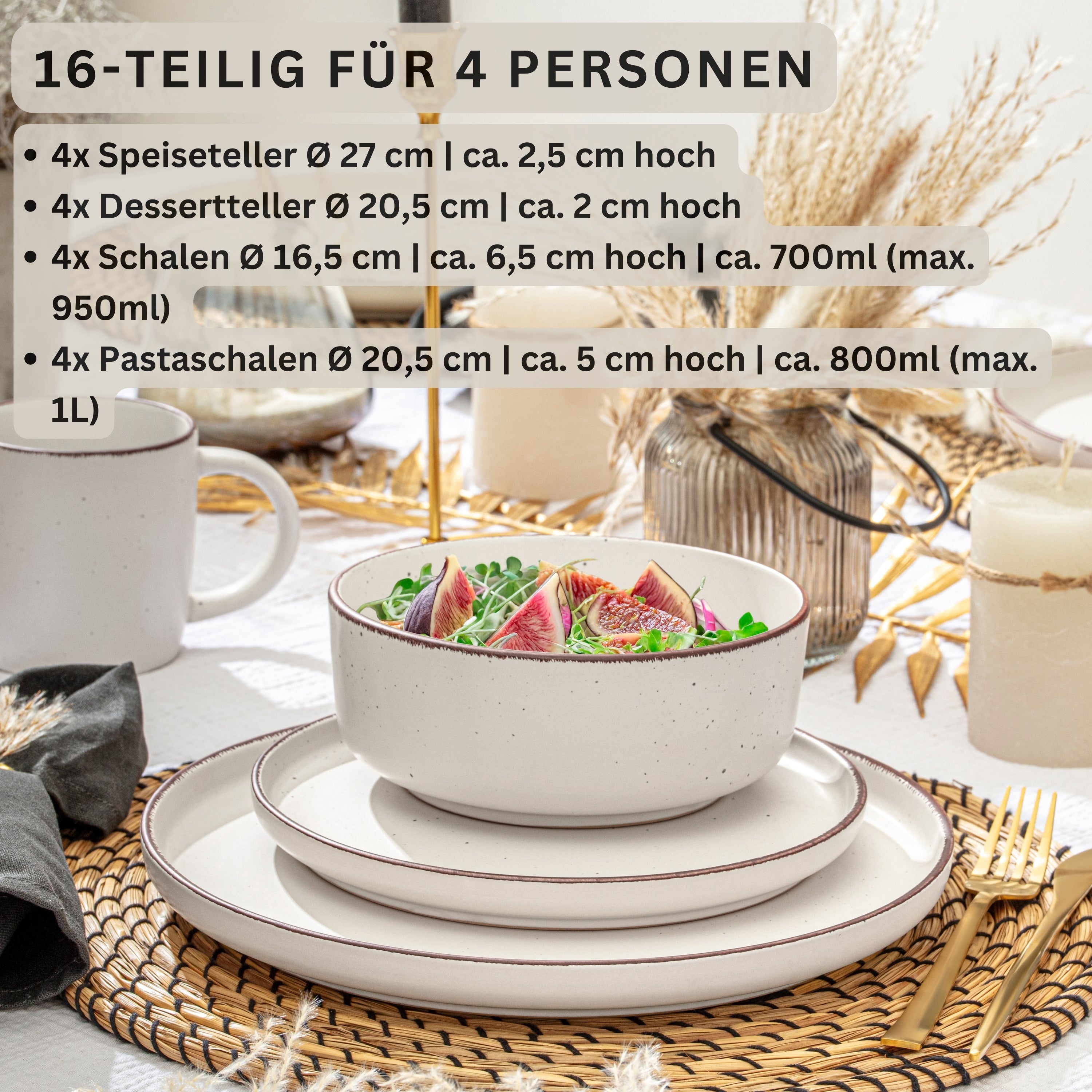 SÄNGER Steingut Geschirrset Bombay Ivory 16 teilig für 4 Personen
