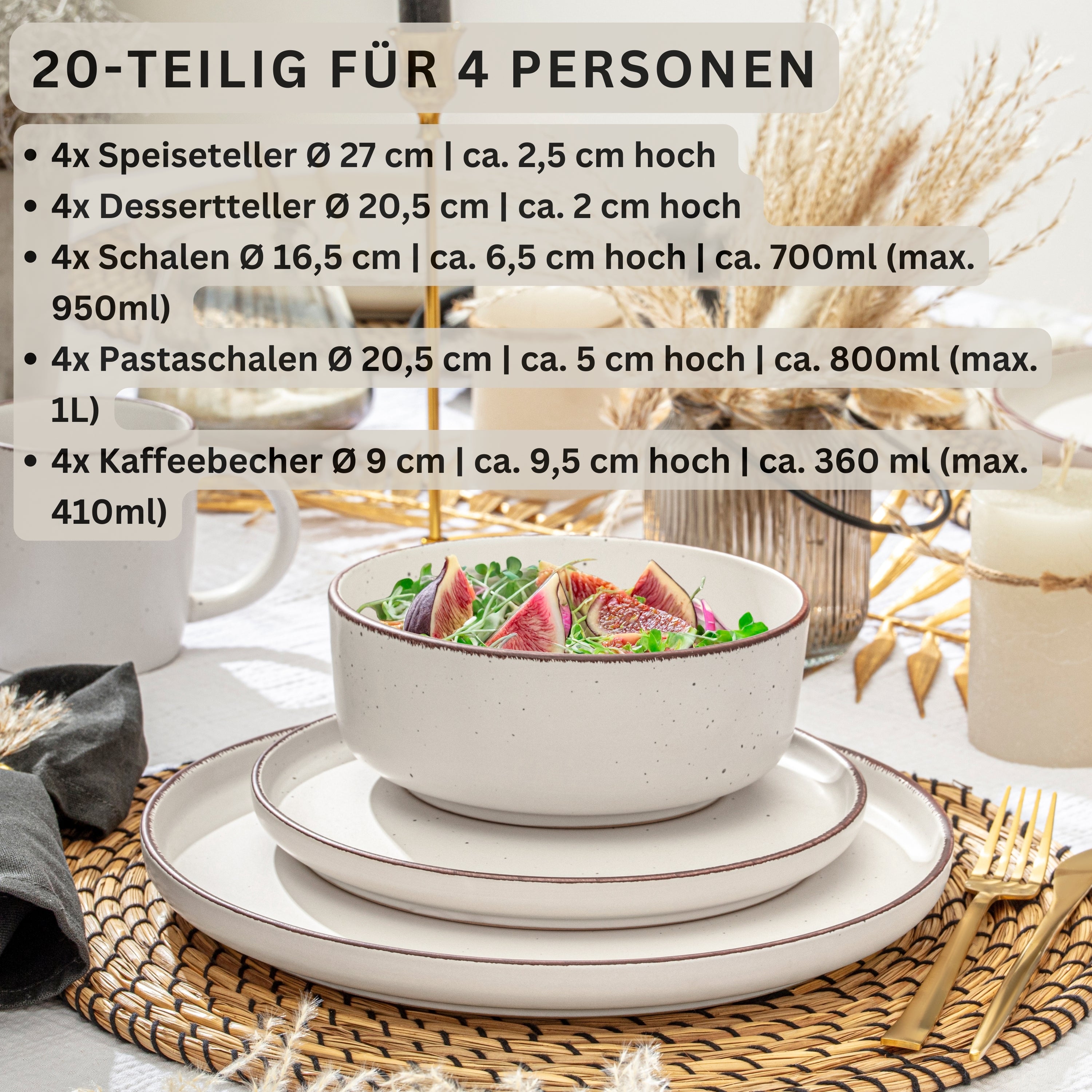 SÄNGER Steingut Geschirrset Bombay Ivory 20 teilig für 4 Personen