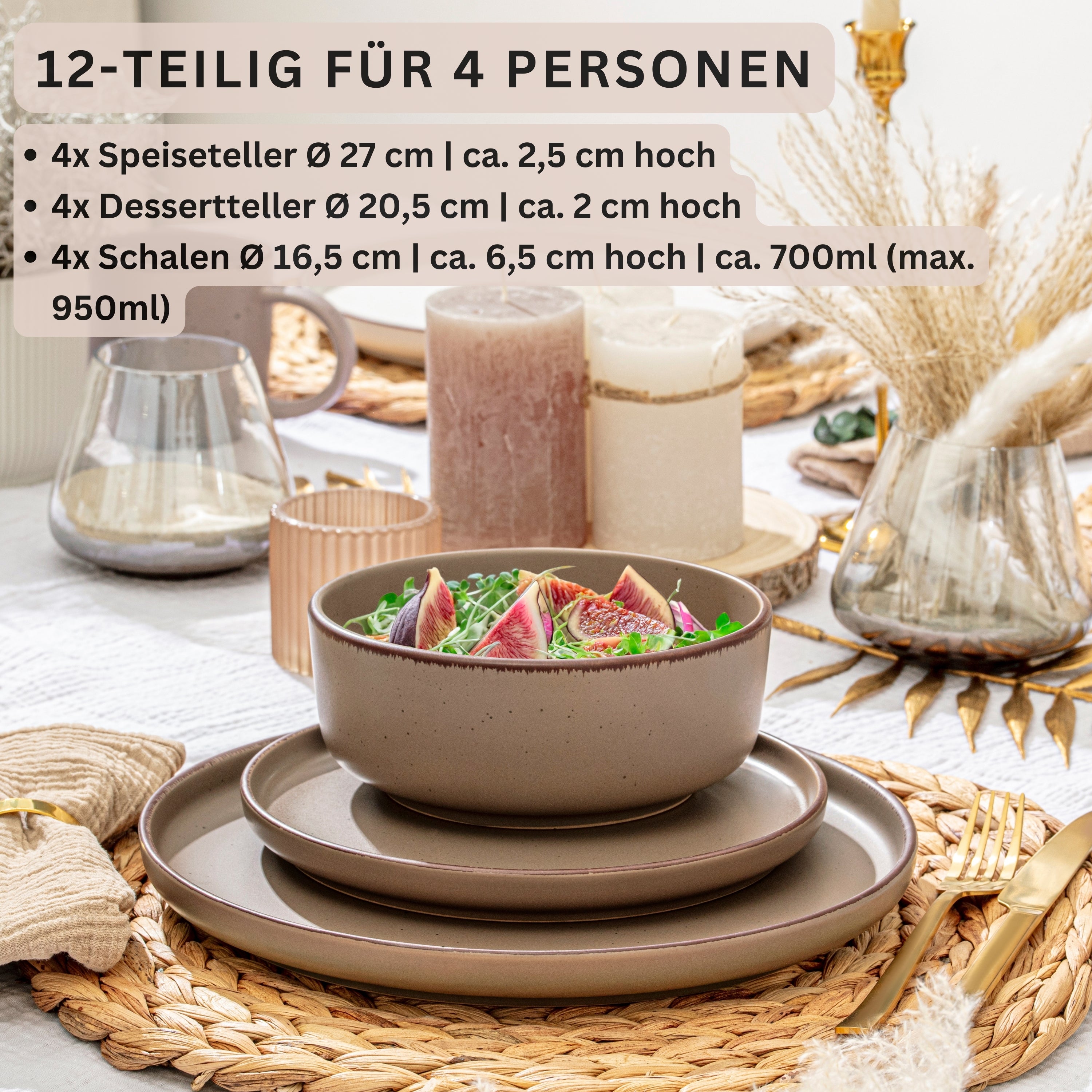SÄNGER Steingut Geschirrset Bombay Oak 12 teilig für 4 Personen