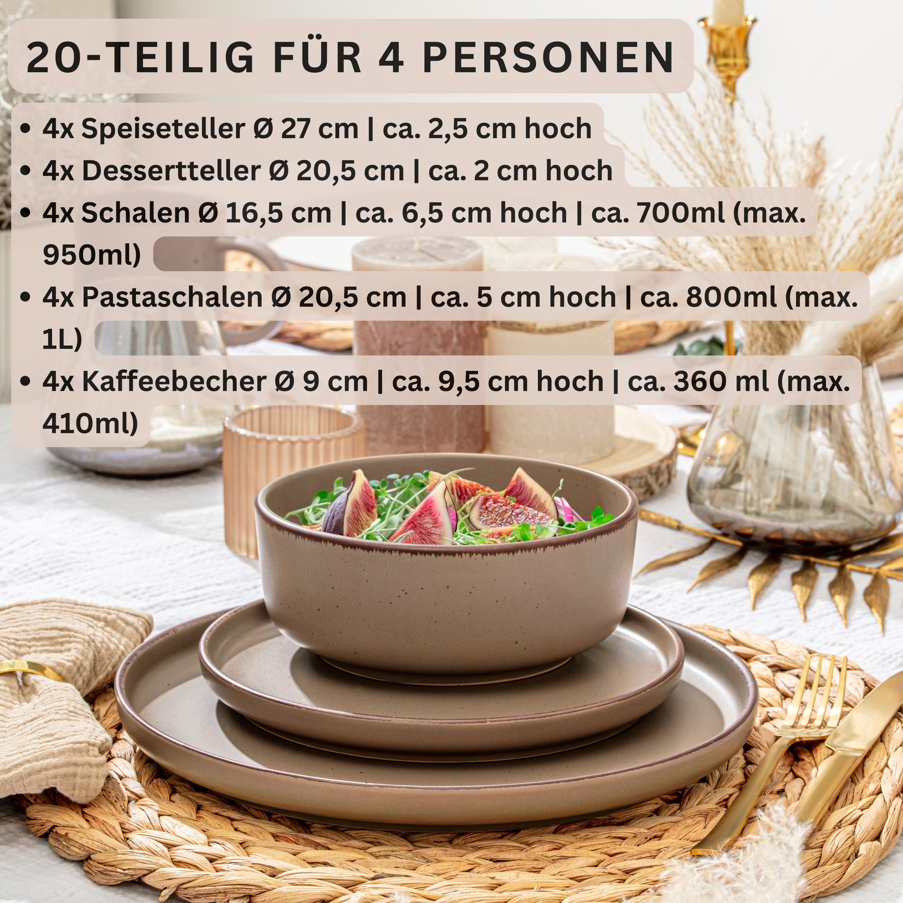 SÄNGER Steingut Geschirrset Bombay Oak 20 teilig für 4 Personen