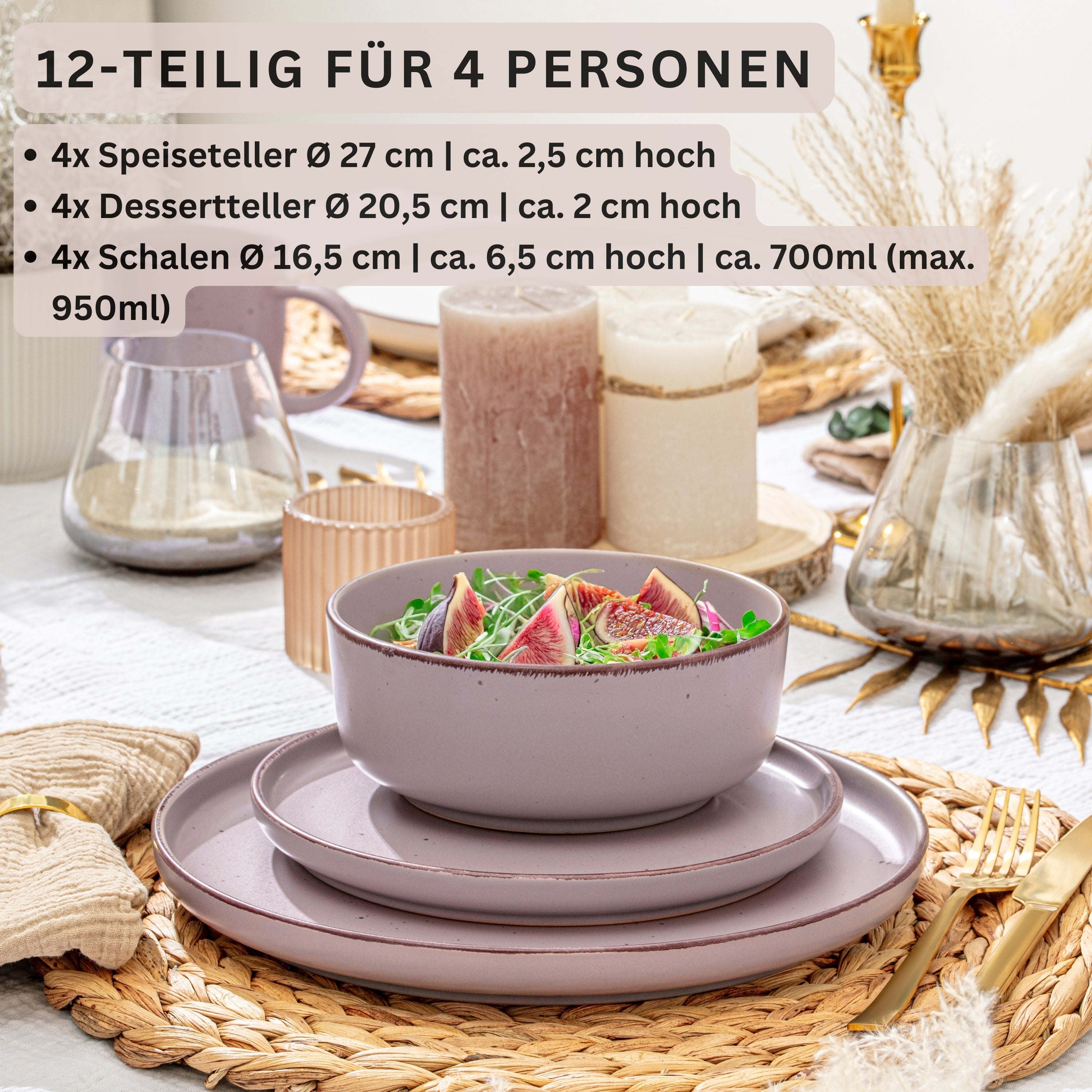 SÄNGER Steingut Geschirrset Bombay Basalt 12 teilig für 4 Personen