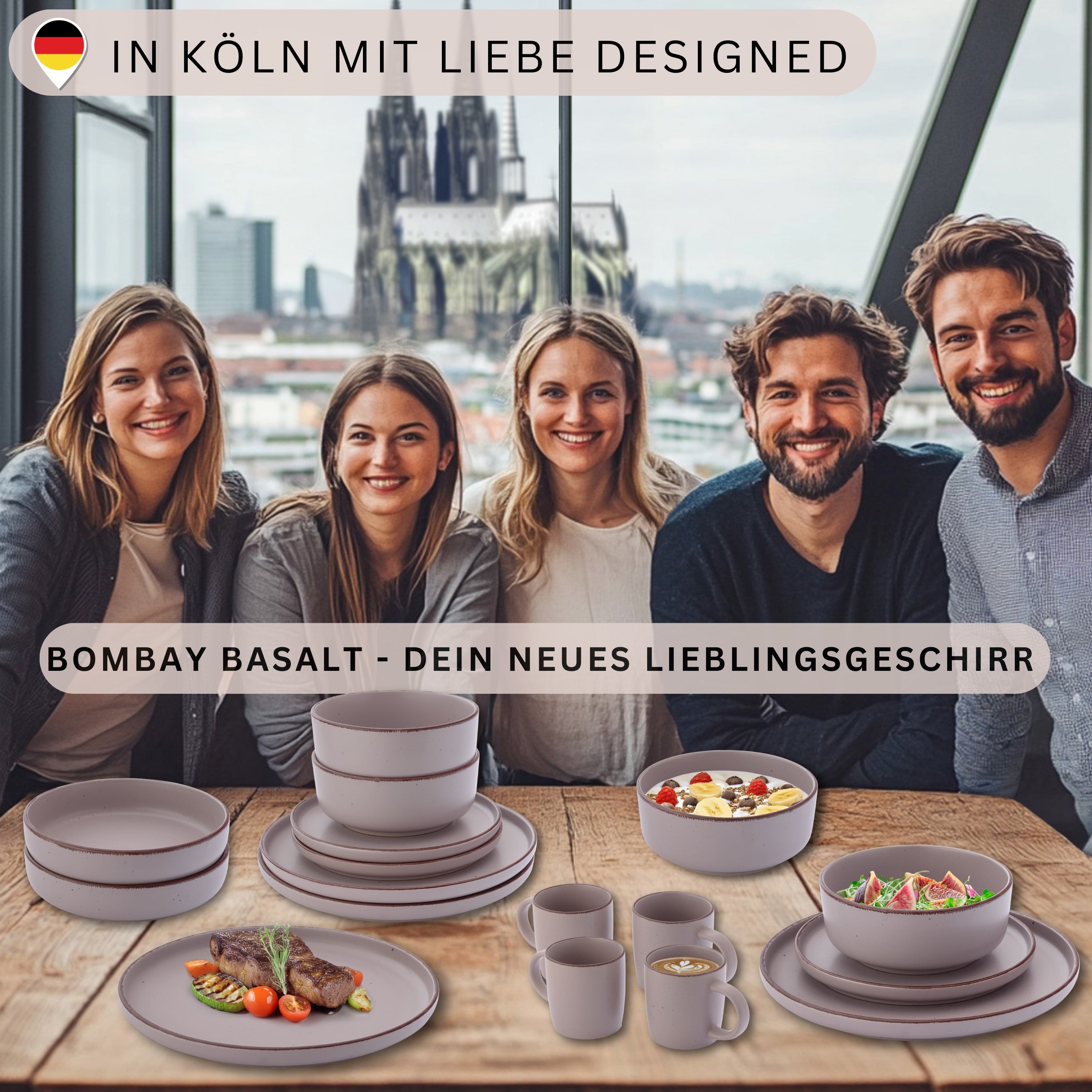 SÄNGER Steingut Geschirrset Bombay Basalt 16 teilig für 4 Personen