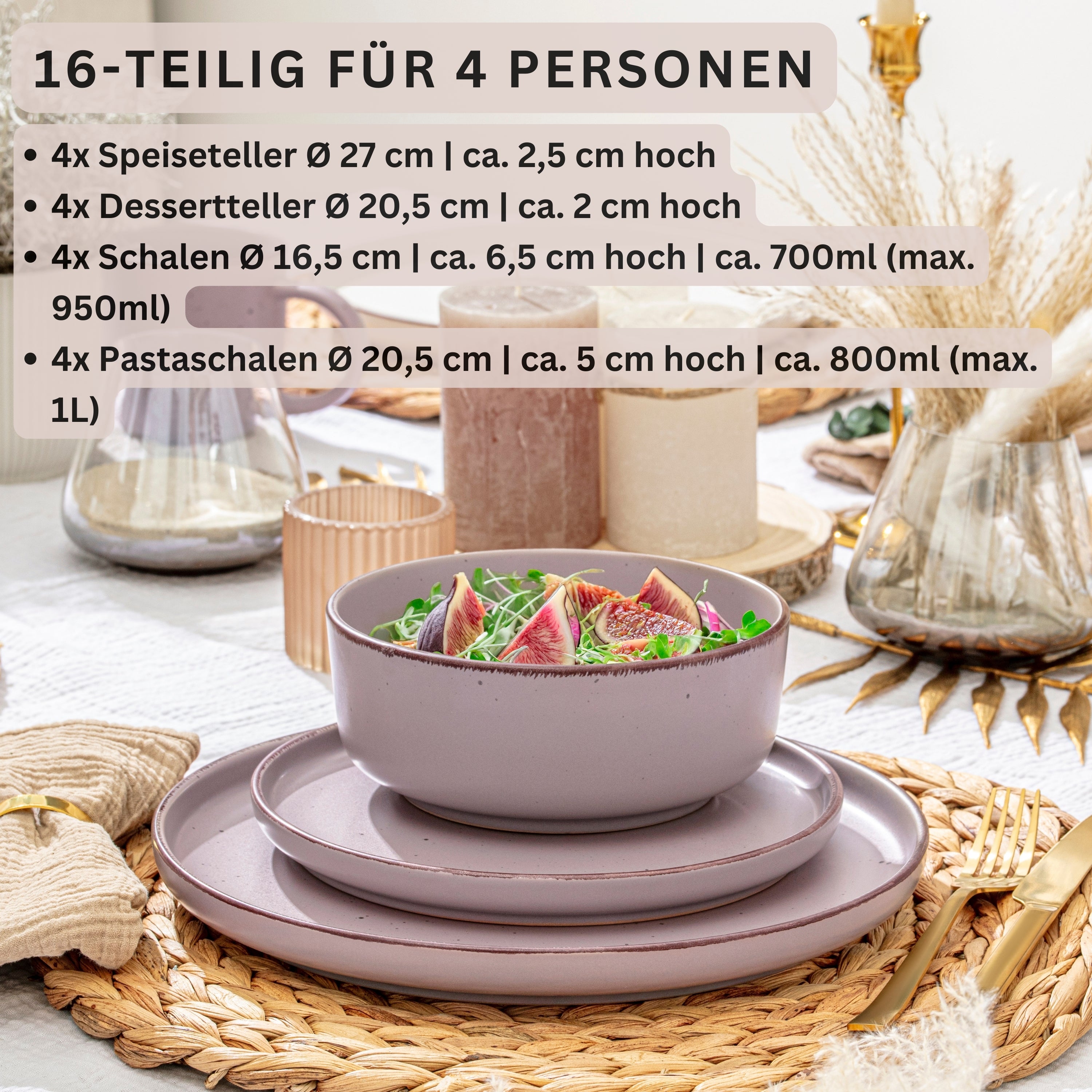 SÄNGER Steingut Geschirrset Bombay Basalt 16 teilig für 4 Personen
