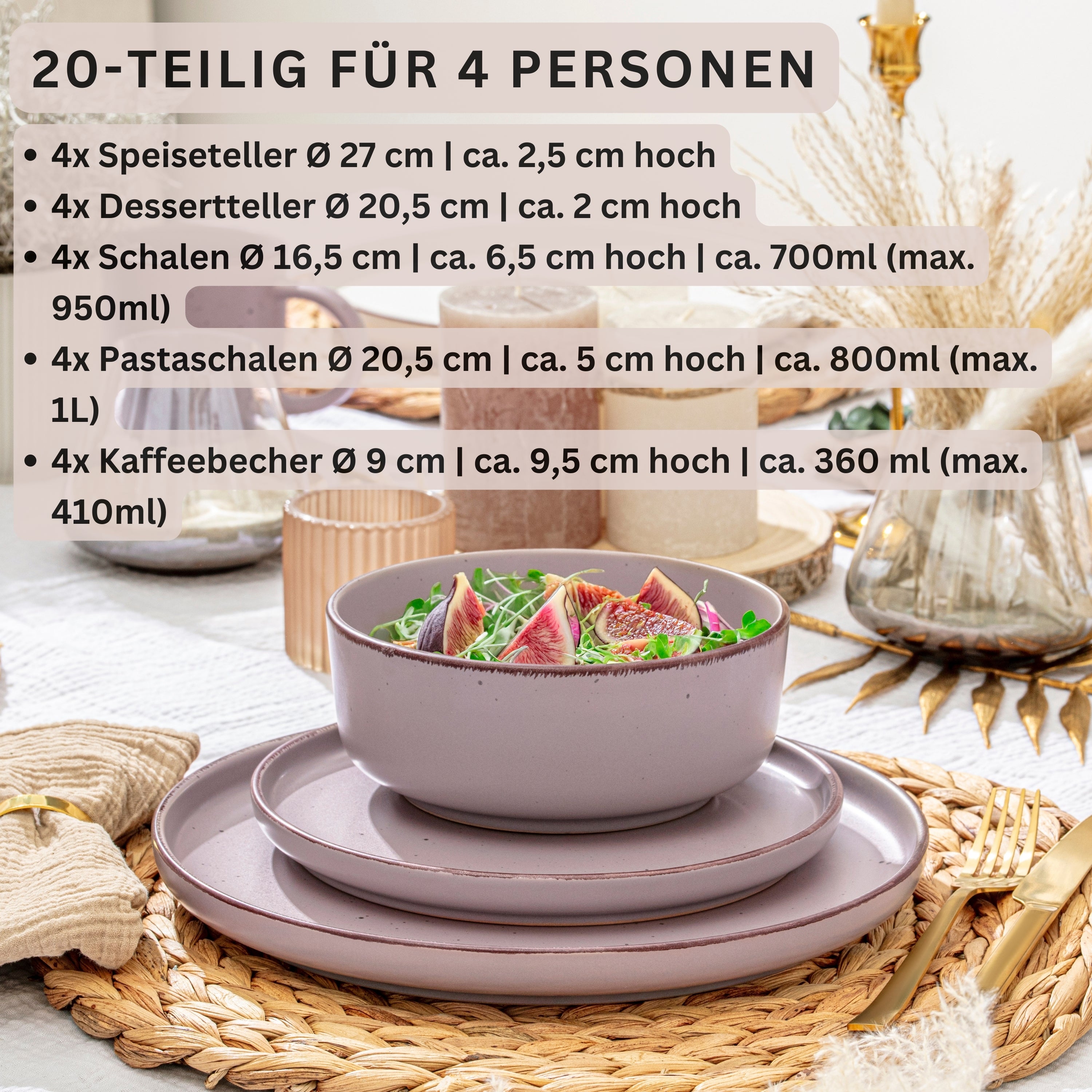 SÄNGER Steingut Geschirrset Bombay Basalt 20 teilig für 4 Personen