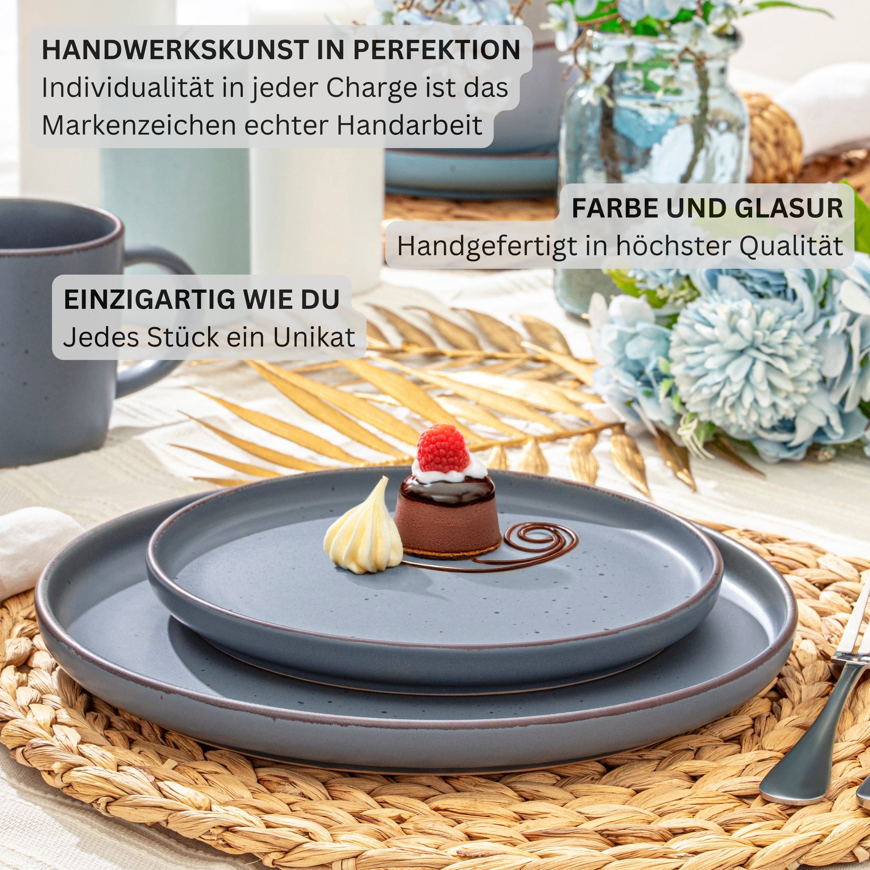 SÄNGER Steingut Geschirrset Bombay Graphit 12 teilig für 4 Personen