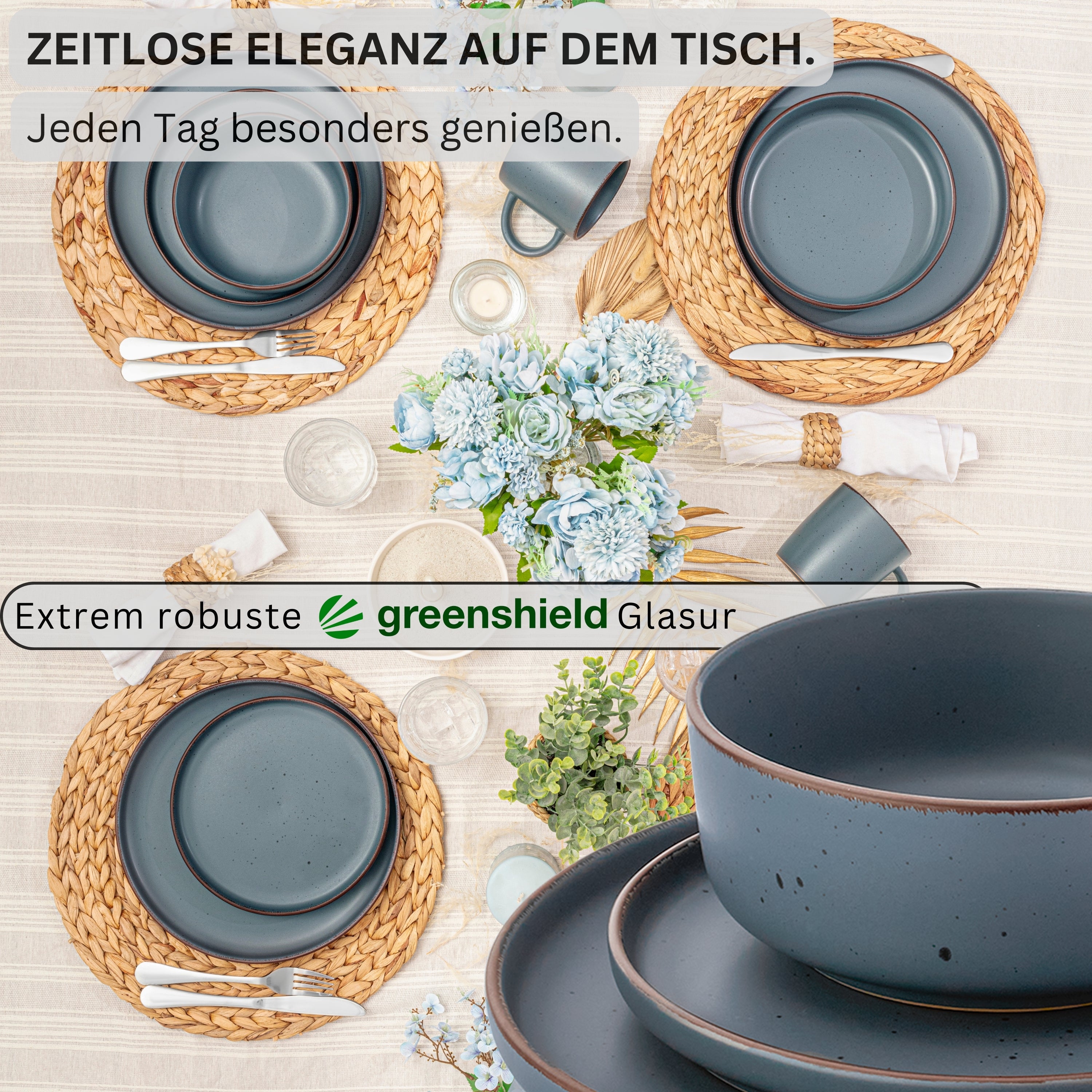 SÄNGER Steingut Geschirrset Bombay Graphit 16 teilig für 4 Personen