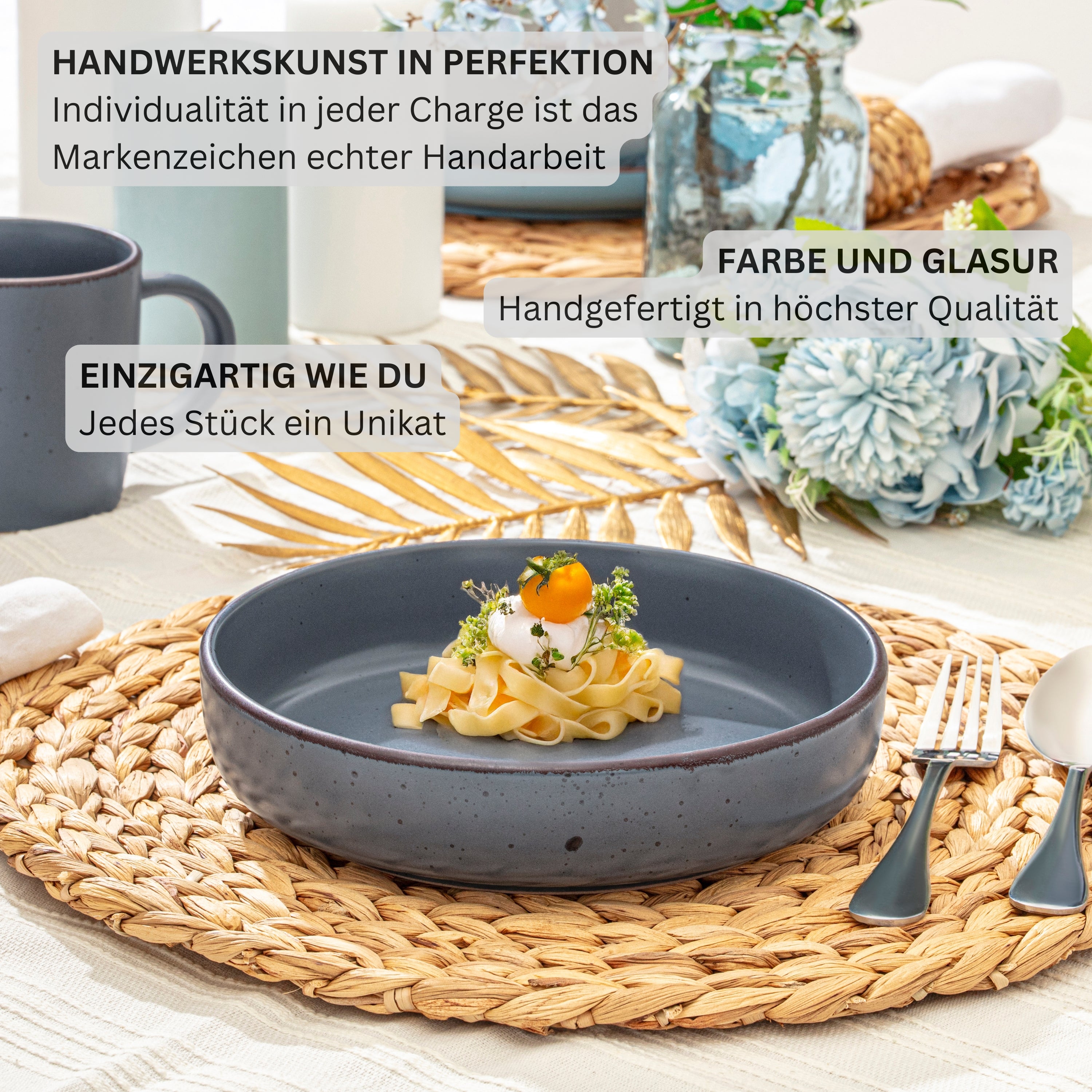 SÄNGER Steingut Geschirrset Bombay Graphit 16 teilig für 4 Personen