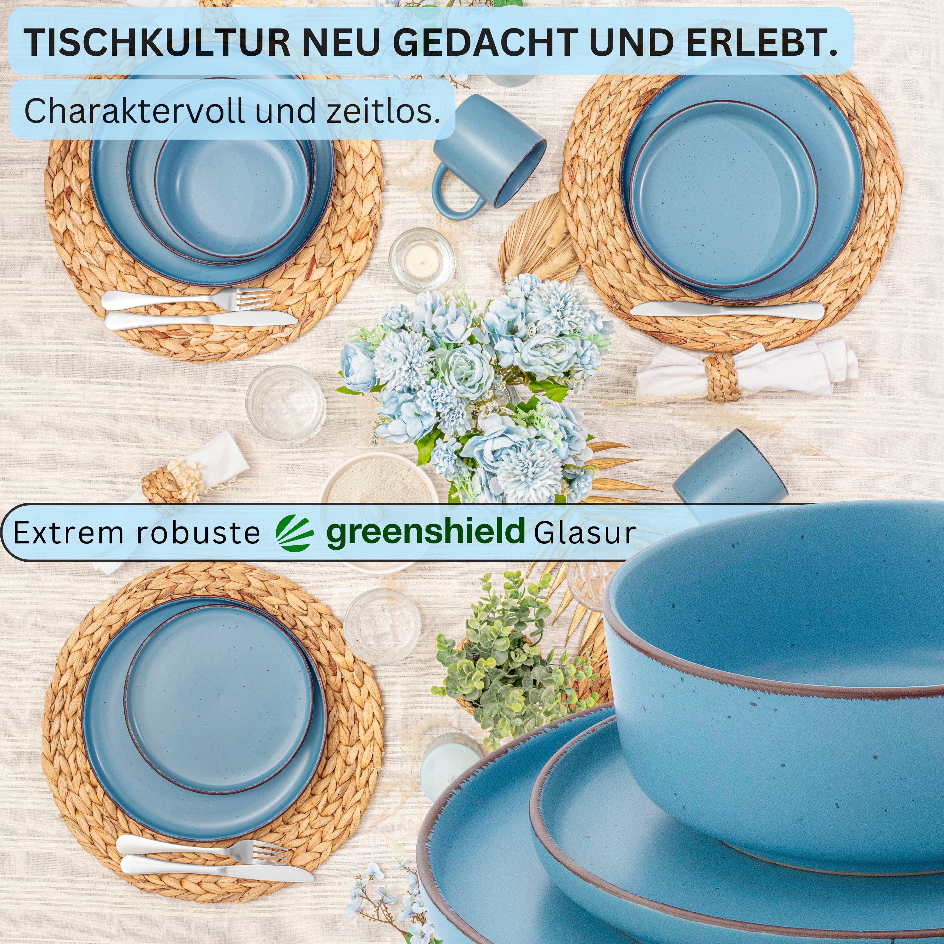 SÄNGER Steingut Geschirrset Bombay Saphir 12 teilig für 4 Personen