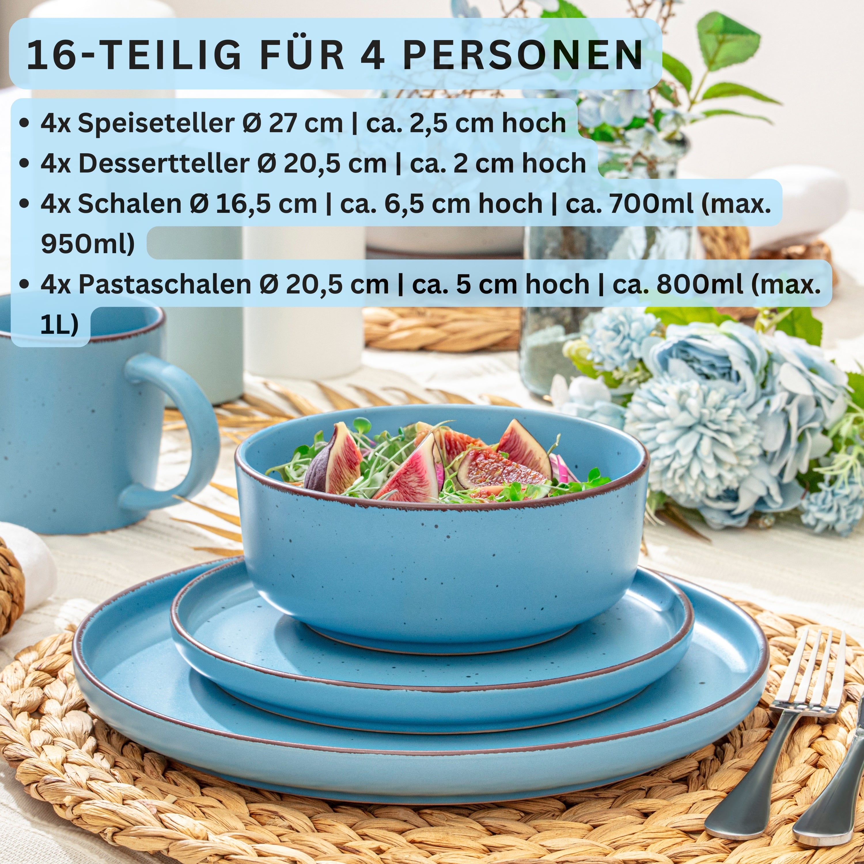 SÄNGER Steingut Geschirrset Bombay Saphir 16 teilig für 4 Personen