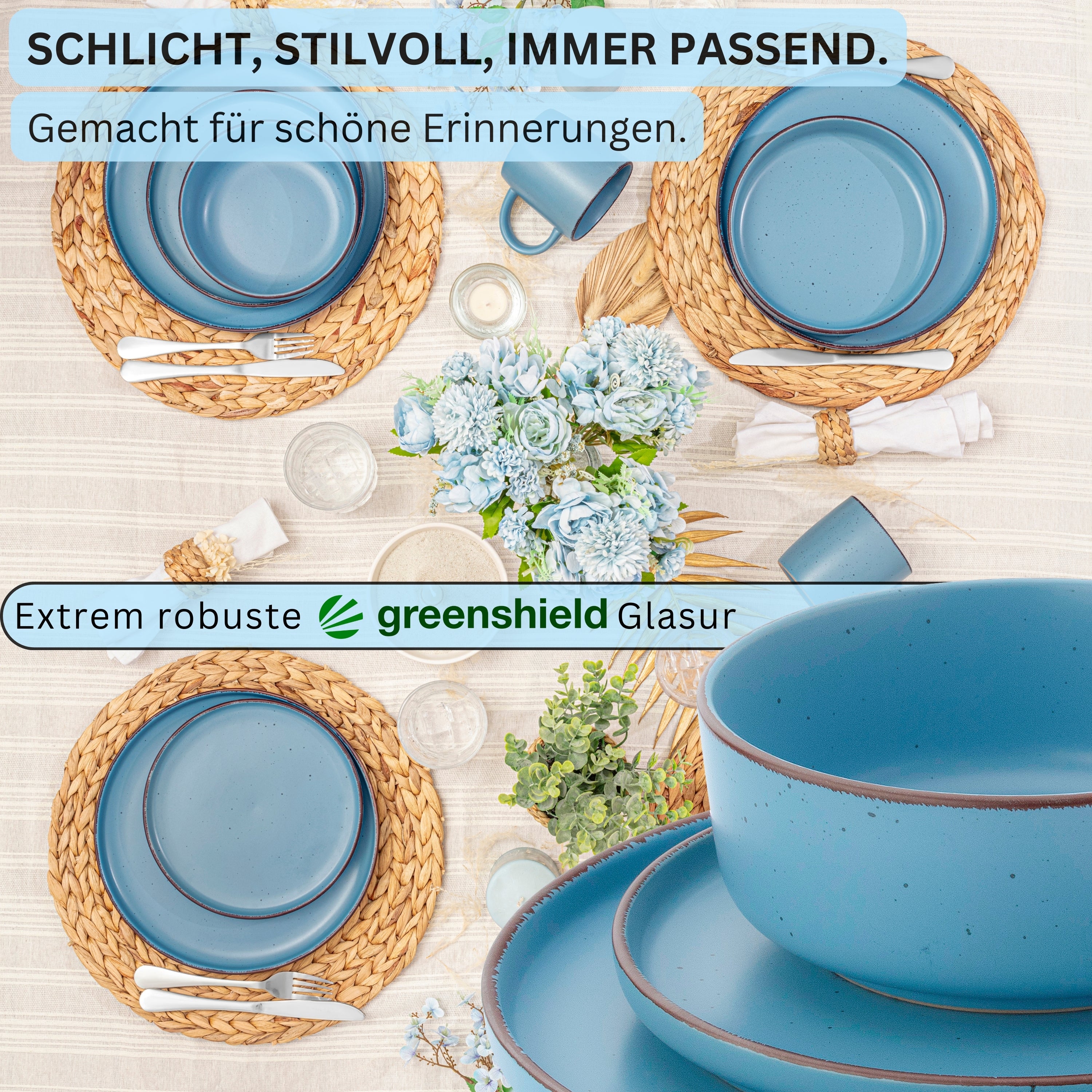 SÄNGER Steingut Geschirrset Bombay Saphir 16 teilig für 4 Personen