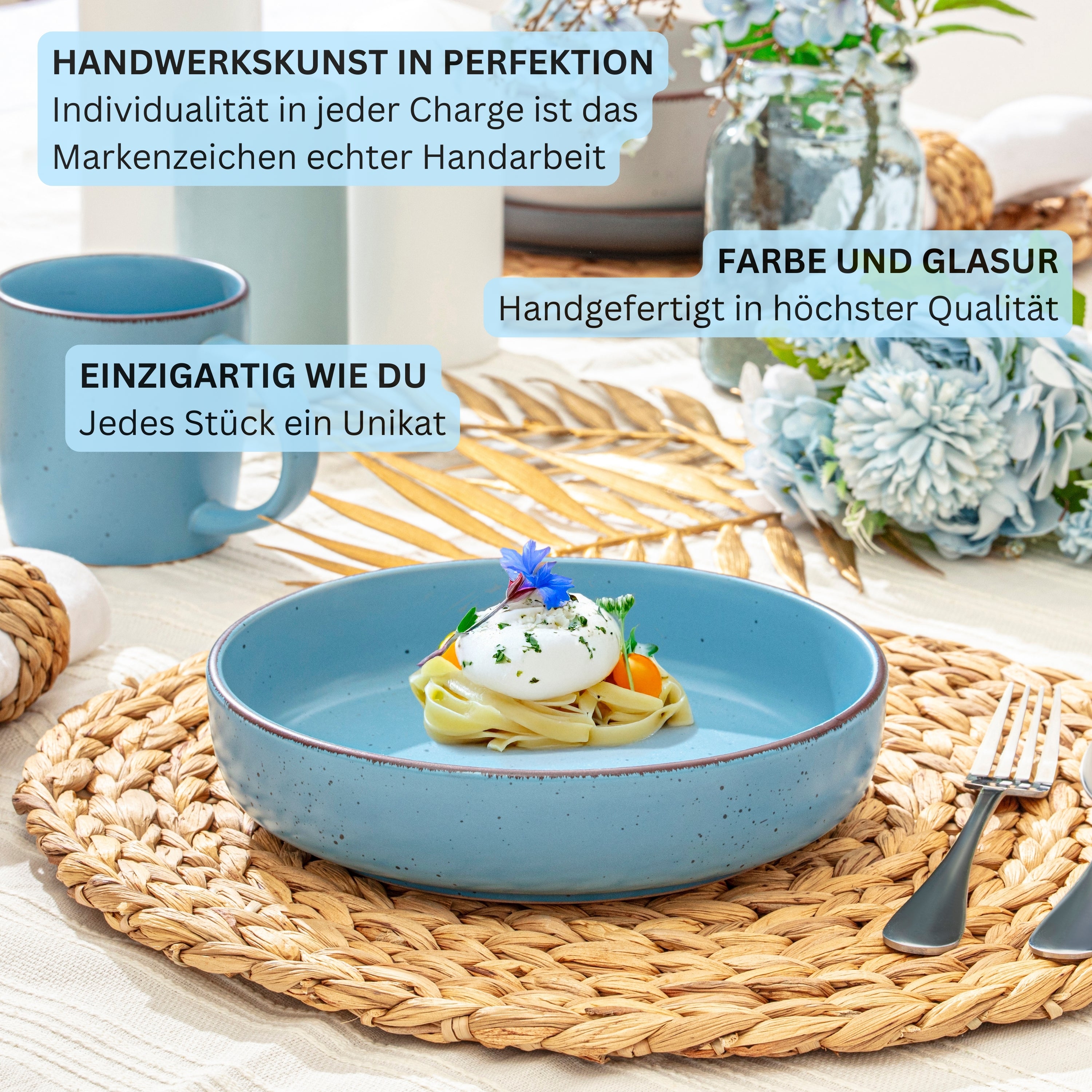 SÄNGER Steingut Geschirrset Bombay Saphir 16 teilig für 4 Personen