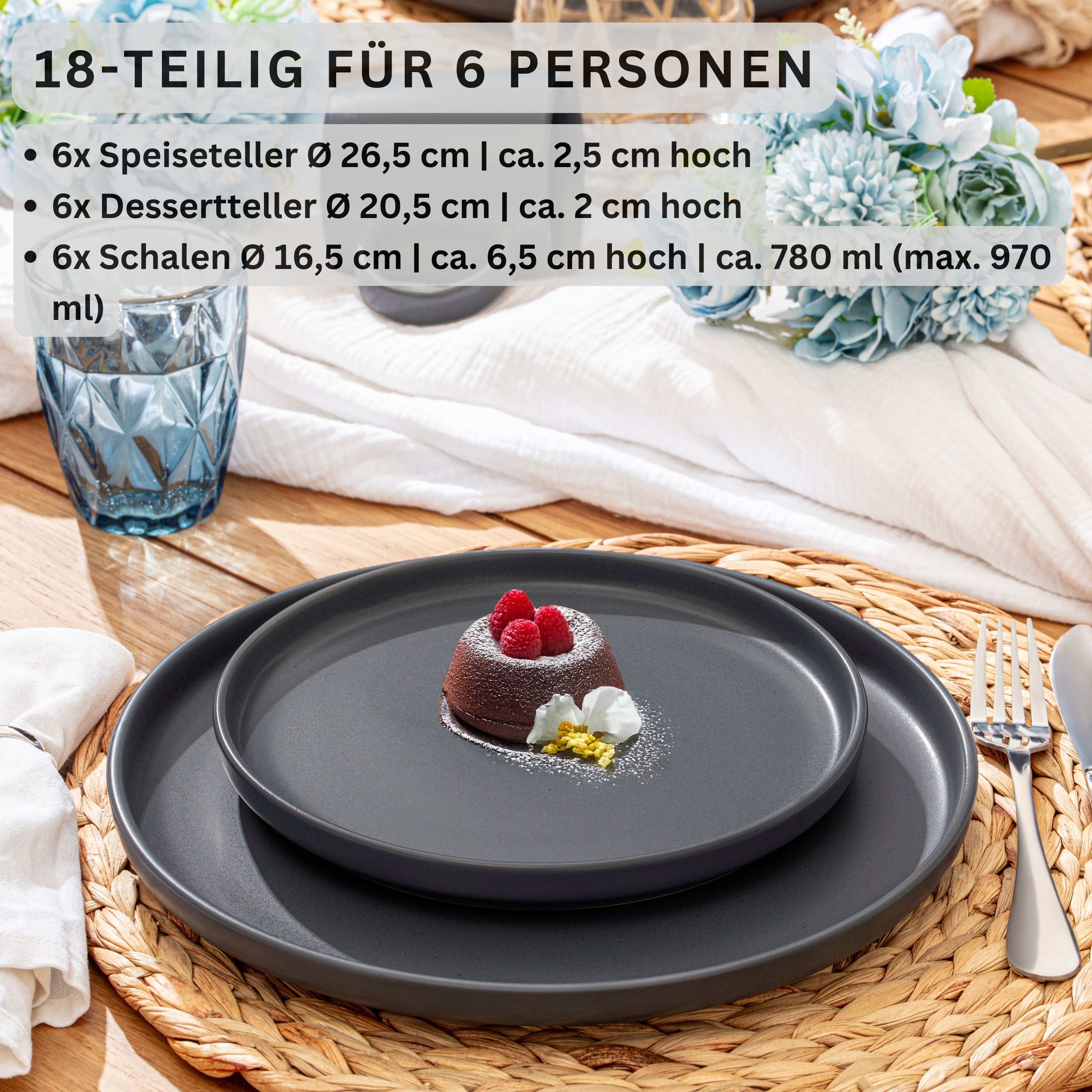 SÄNGER Steingut Geschirrset Leeds Nightsky 18 teilig für 6 Personen