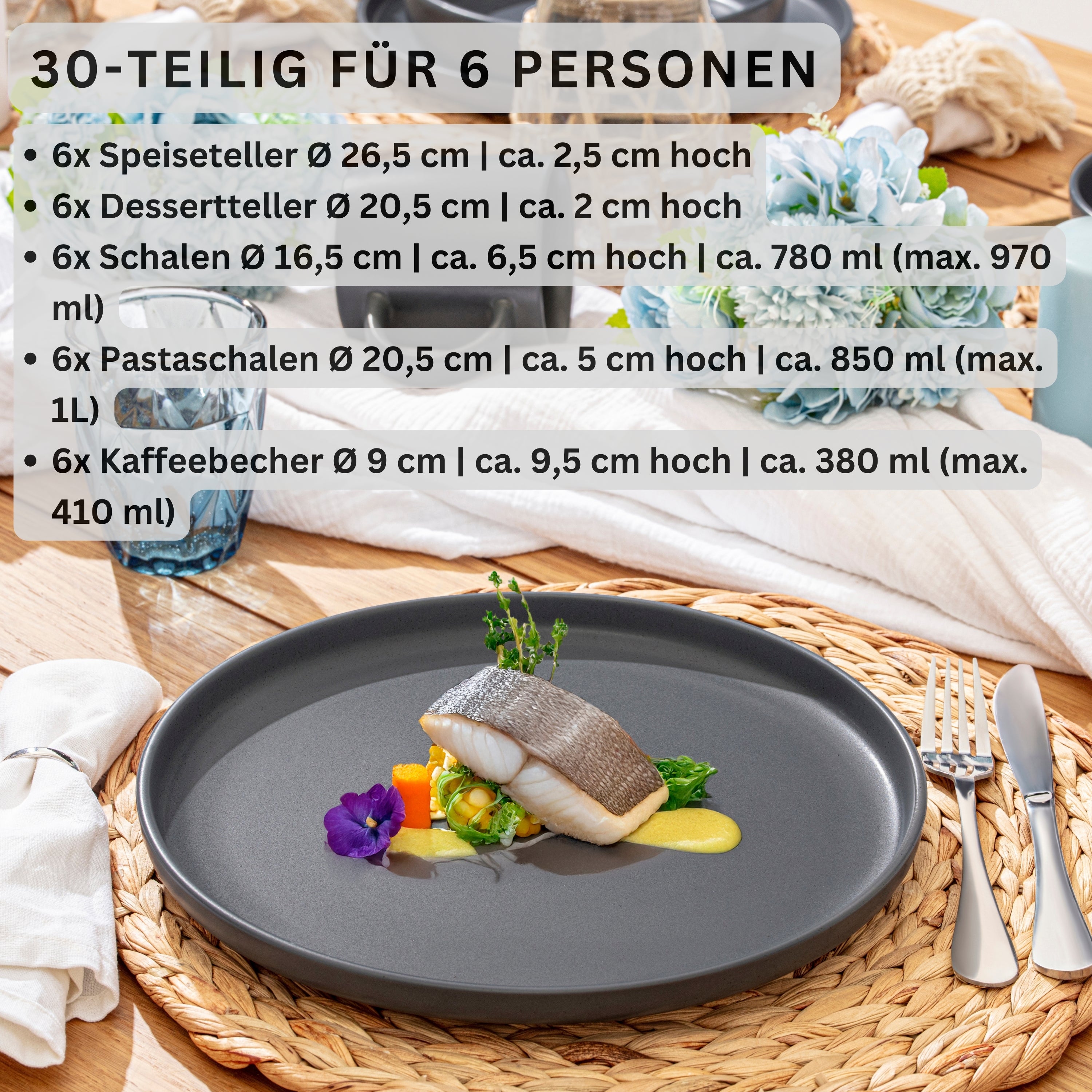SÄNGER Steingut Geschirrset Leeds Nightsky 30 teilig für 6 Personen