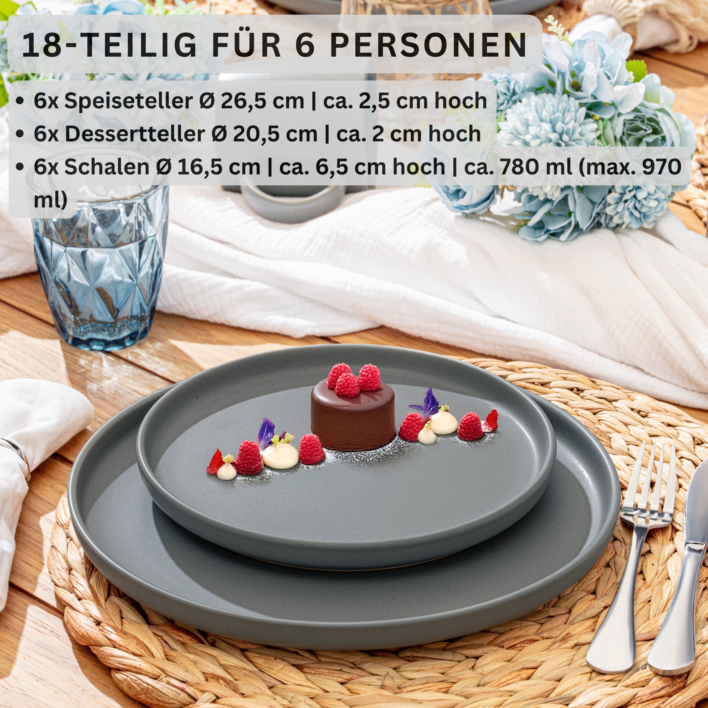 SÄNGER Steingut Geschirrset Leeds Shadow 18 teilig für 6 Personen