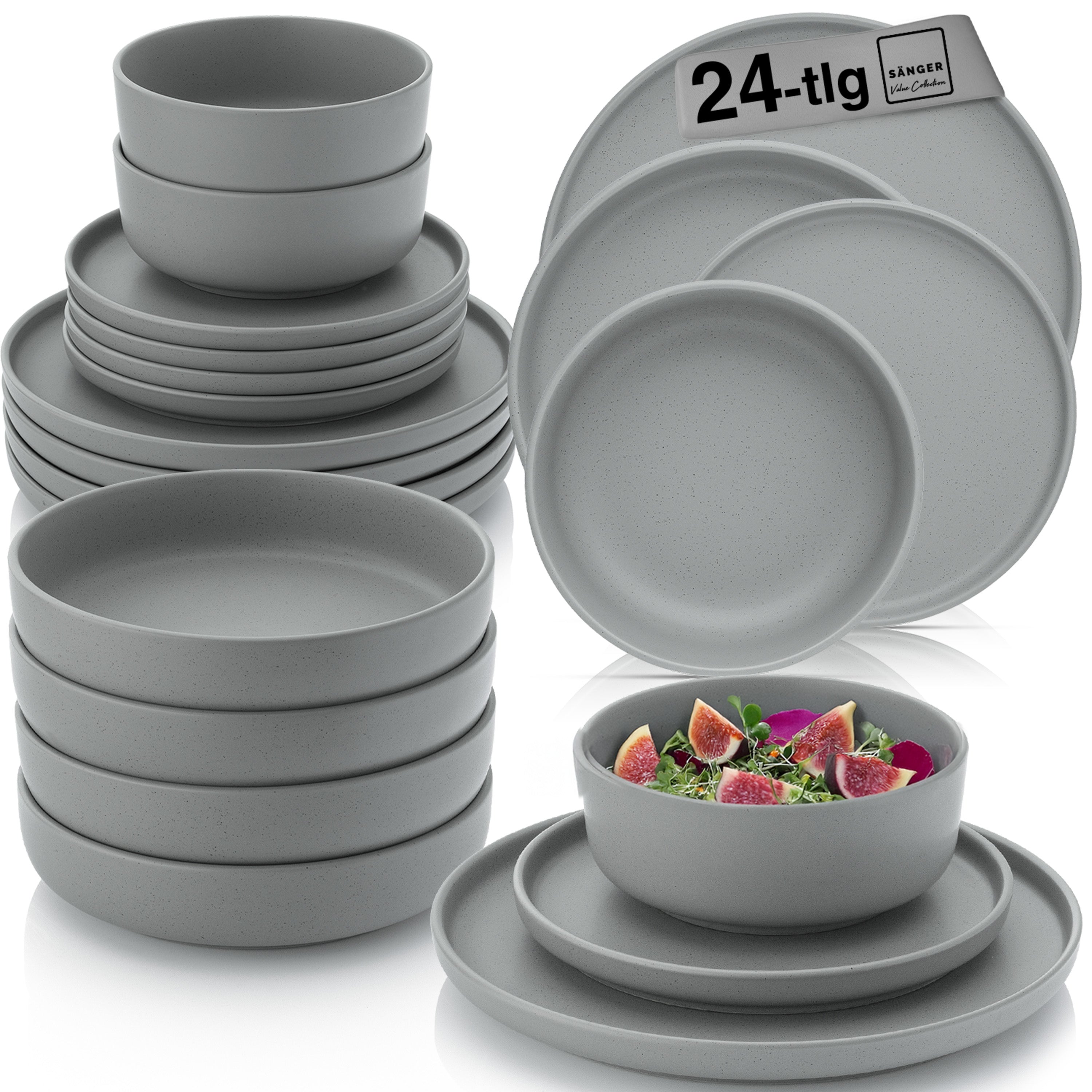SÄNGER Steingut Geschirrset Leeds Shadow 24 teilig für 6 Person
