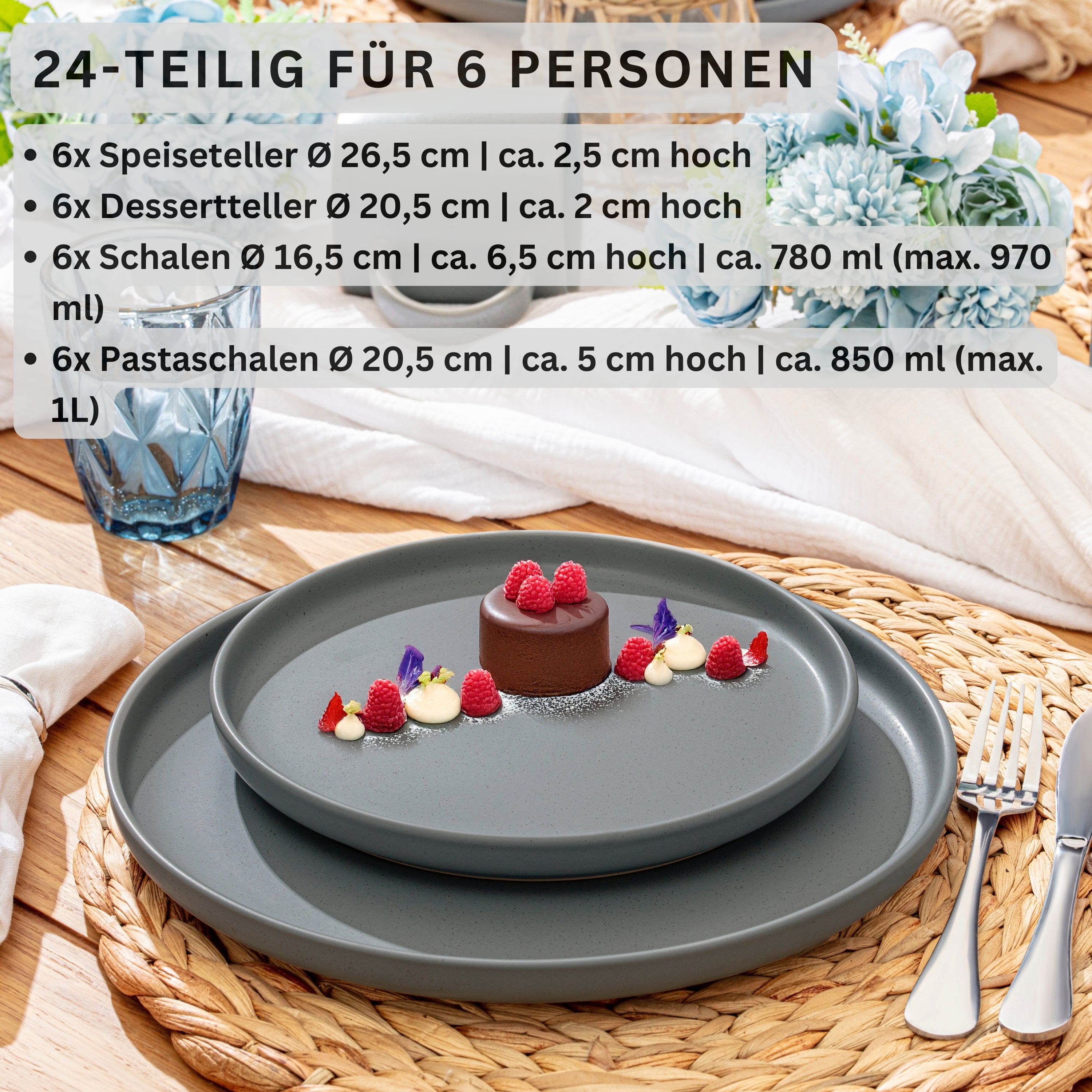 SÄNGER Steingut Geschirrset Leeds Shadow 24 teilig für 6 Person