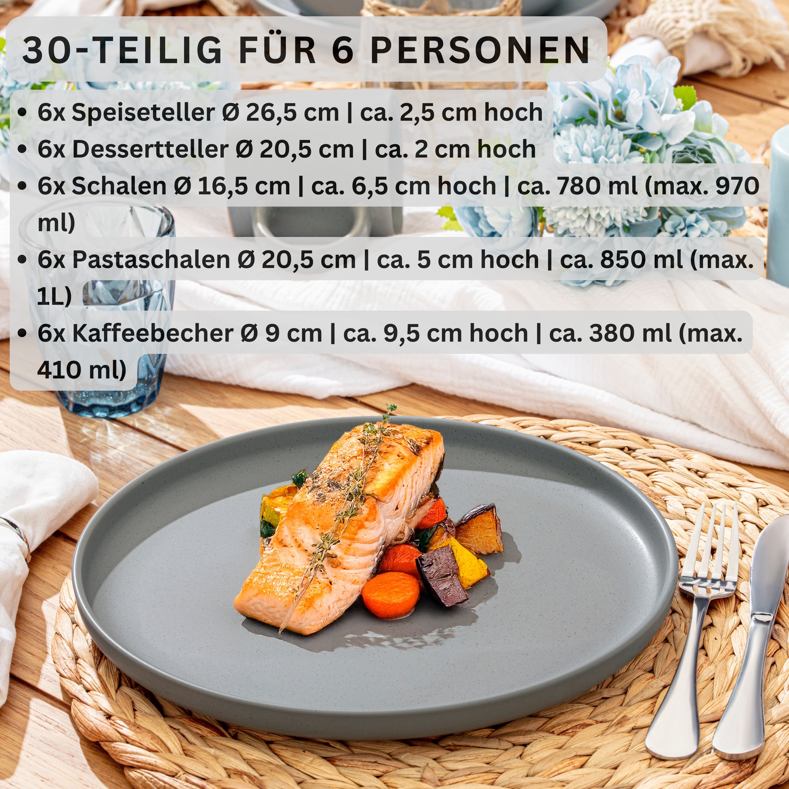 SÄNGER Steingut Geschirrset Leeds Shadow 30 teilig für 6 Person