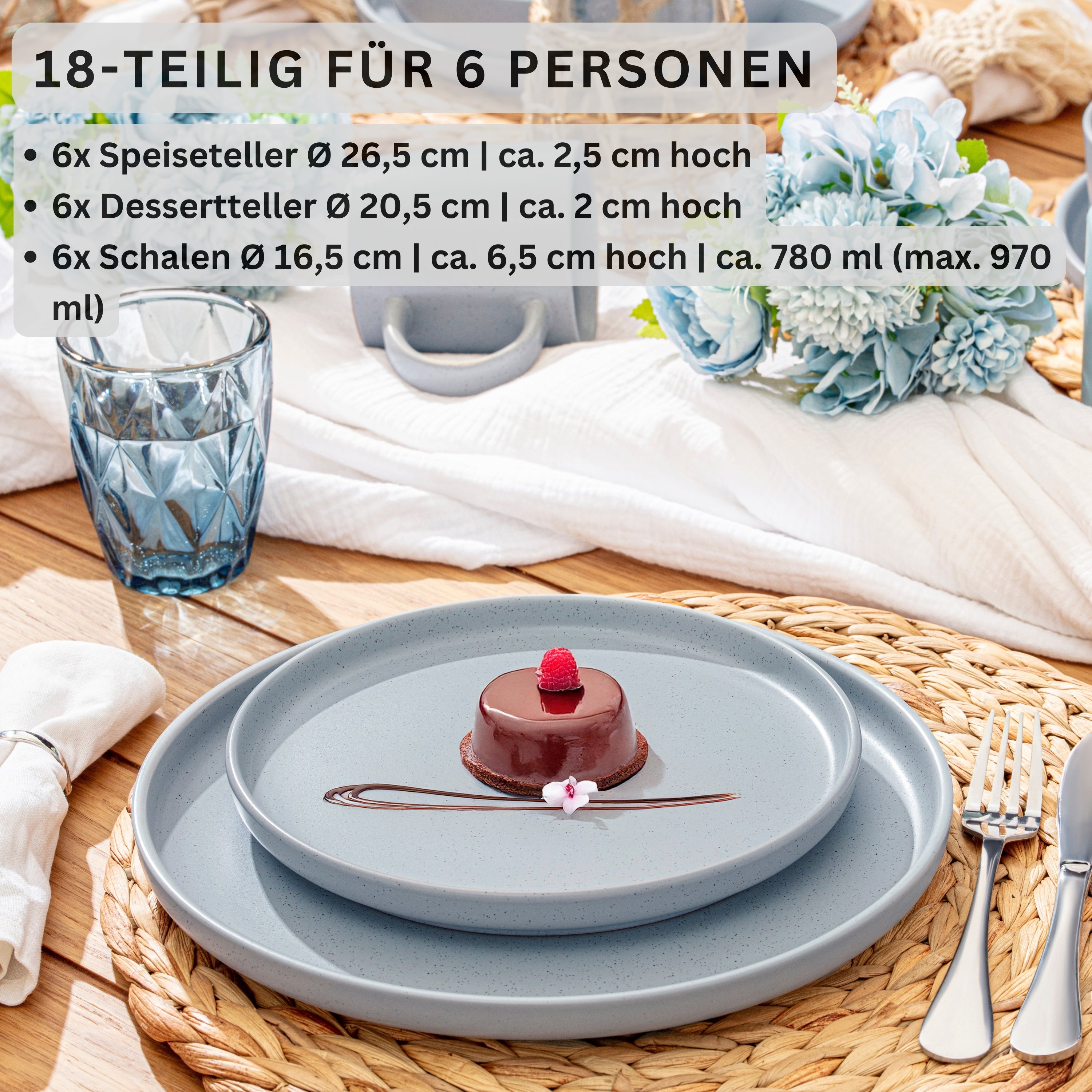 SÄNGER Steingut Geschirrset Leeds Sterling 18 teilig für 6 Personen