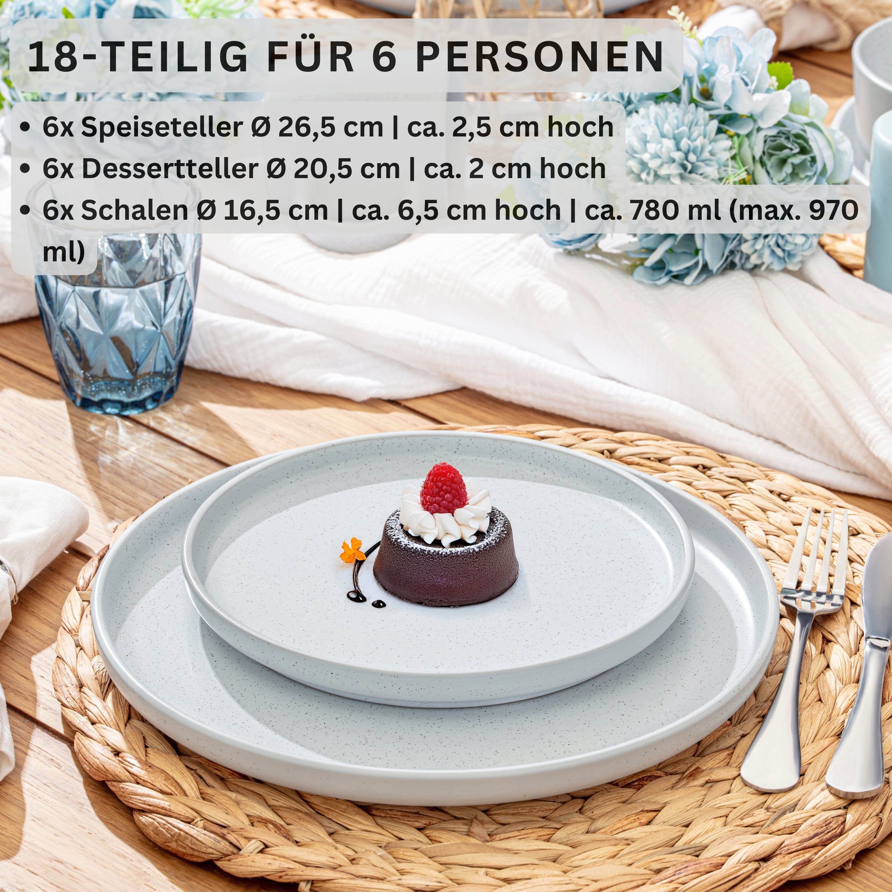 SÄNGER Steingut Geschirrset Leeds Frost 18 teilig für 6 Personen