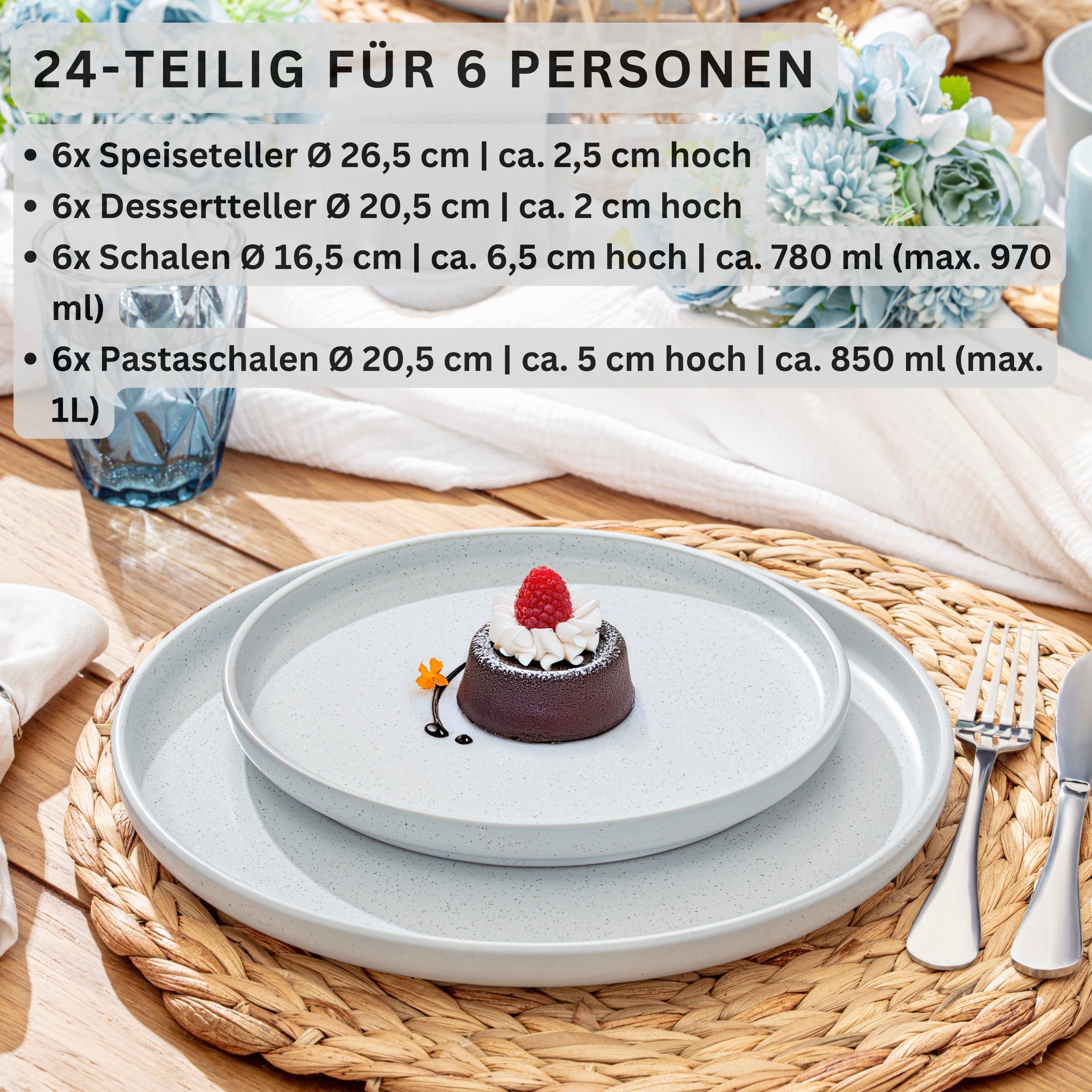 SÄNGER Steingut Geschirrset Leeds Frost 24 teilig für 6 Personen