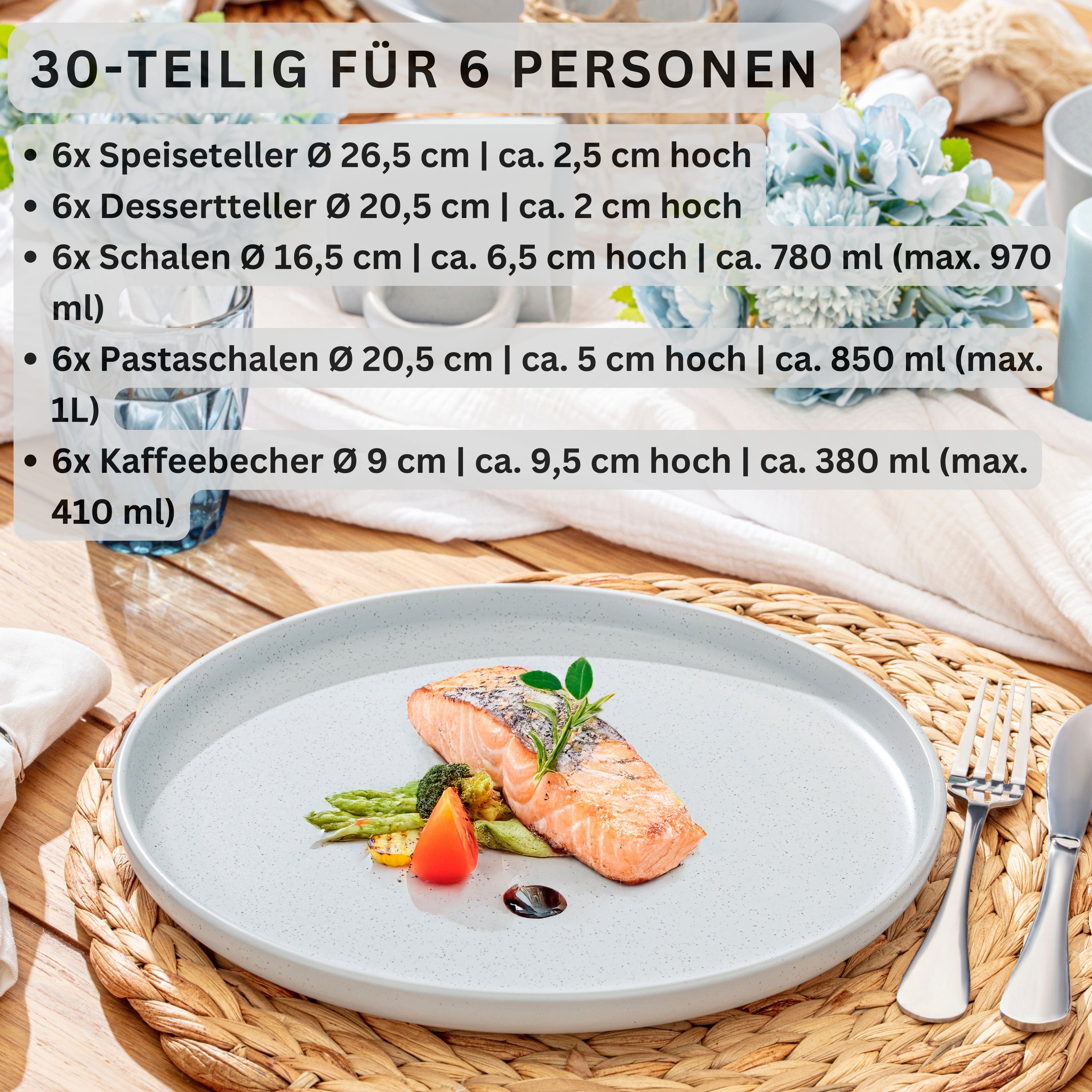 SÄNGER Steingut Geschirrset Leeds Frost 30 teilig für 6 Personen