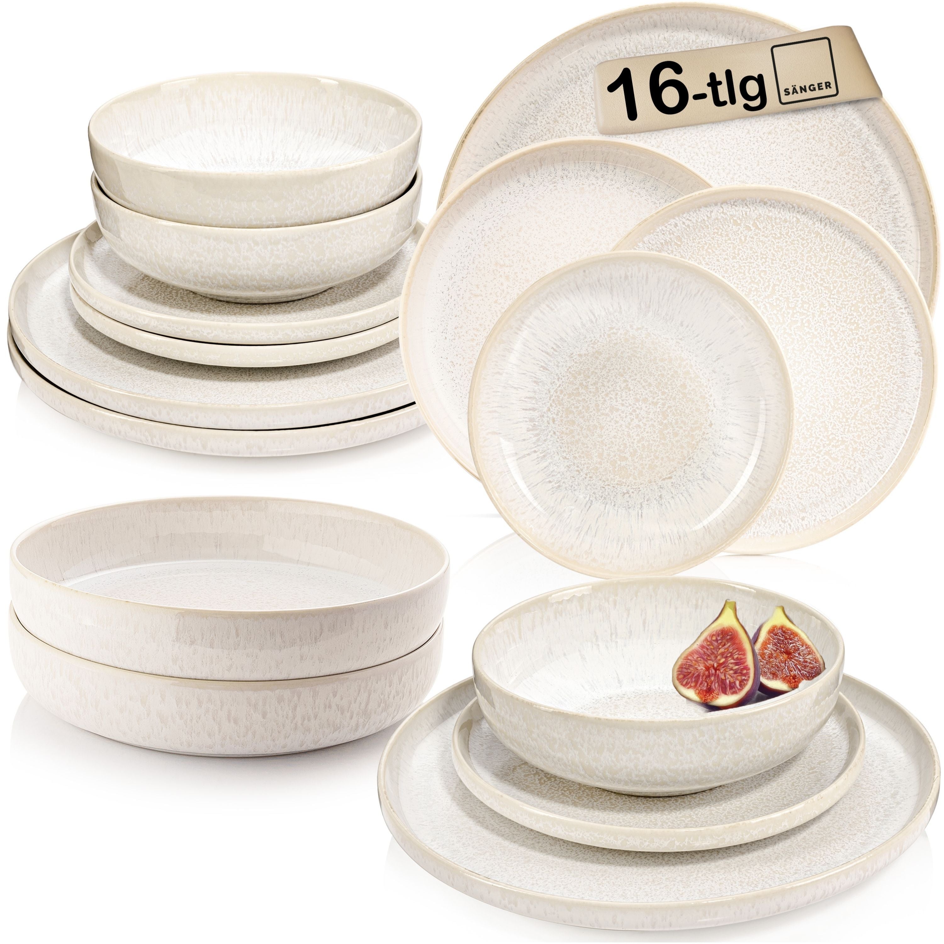 SÄNGER Steingut Geschirrset Korfu,Tafelservice 16 teilig für 4 Personen