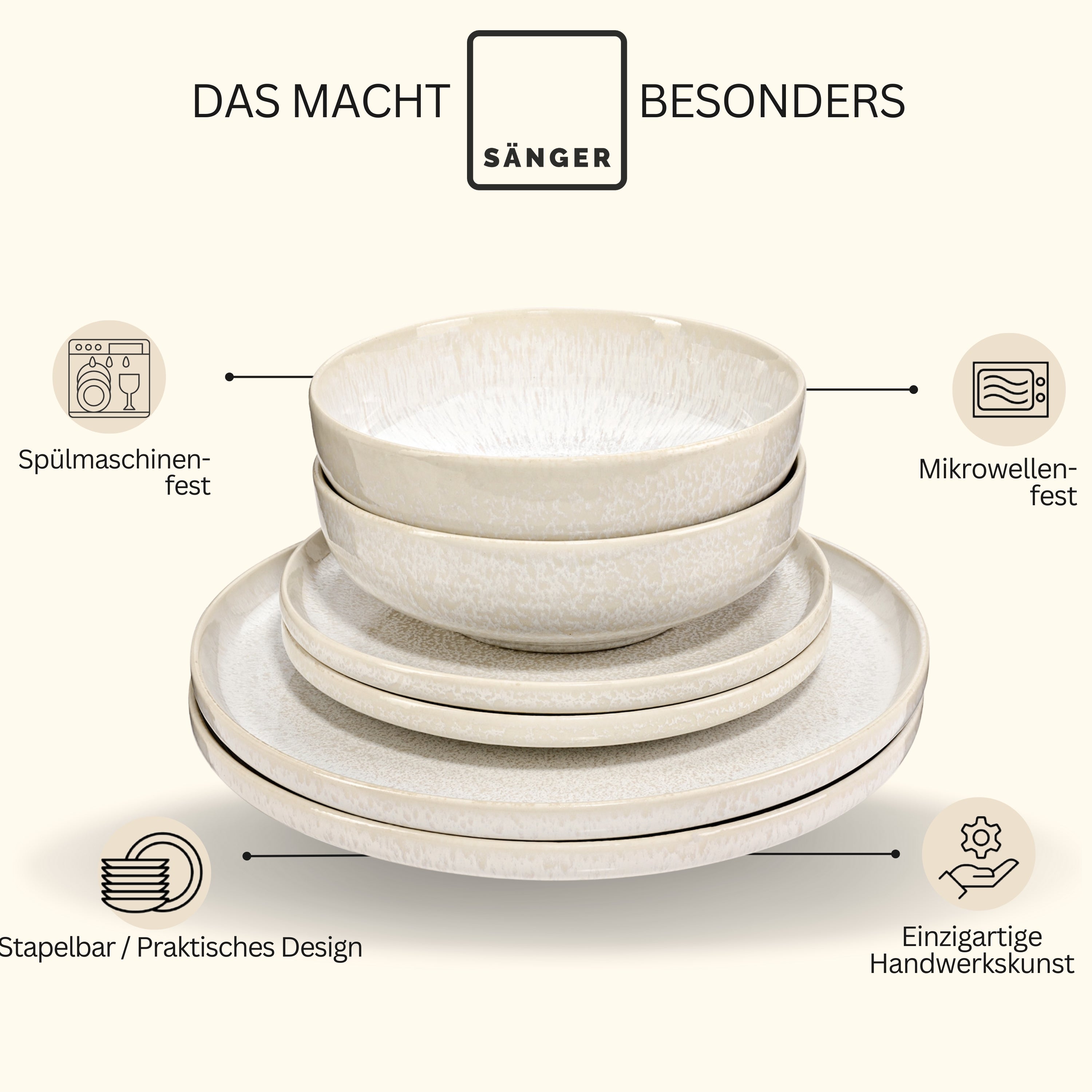 SÄNGER Steingut Geschirrset Korfu,Tafelservice 16 teilig für 4 Personen