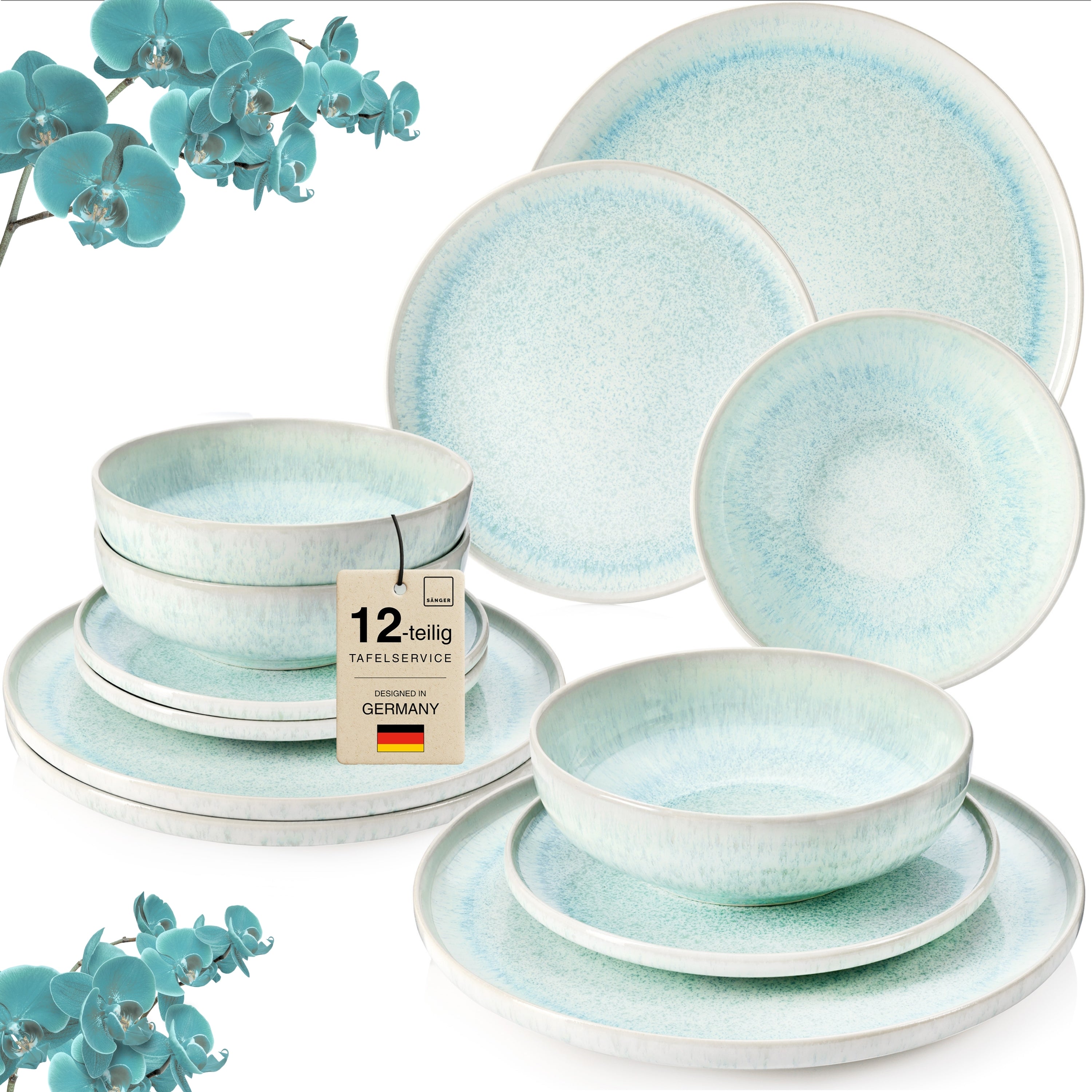 SÄNGER Steingut Geschirrset Paros, Tafelservice 12 teilig für 4 Personen