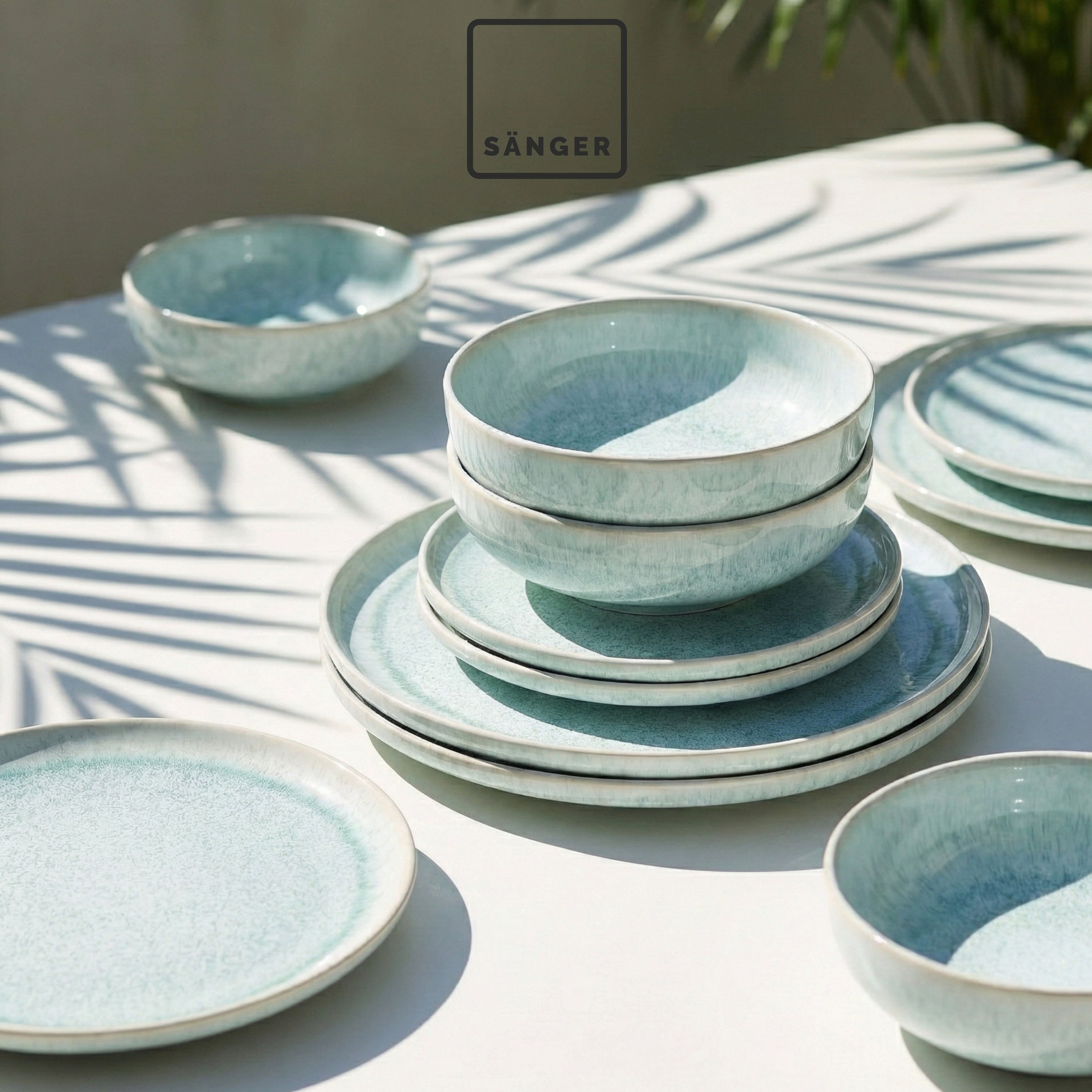 SÄNGER Steingut Geschirrset Paros, Tafelservice 12 teilig für 4 Personen
